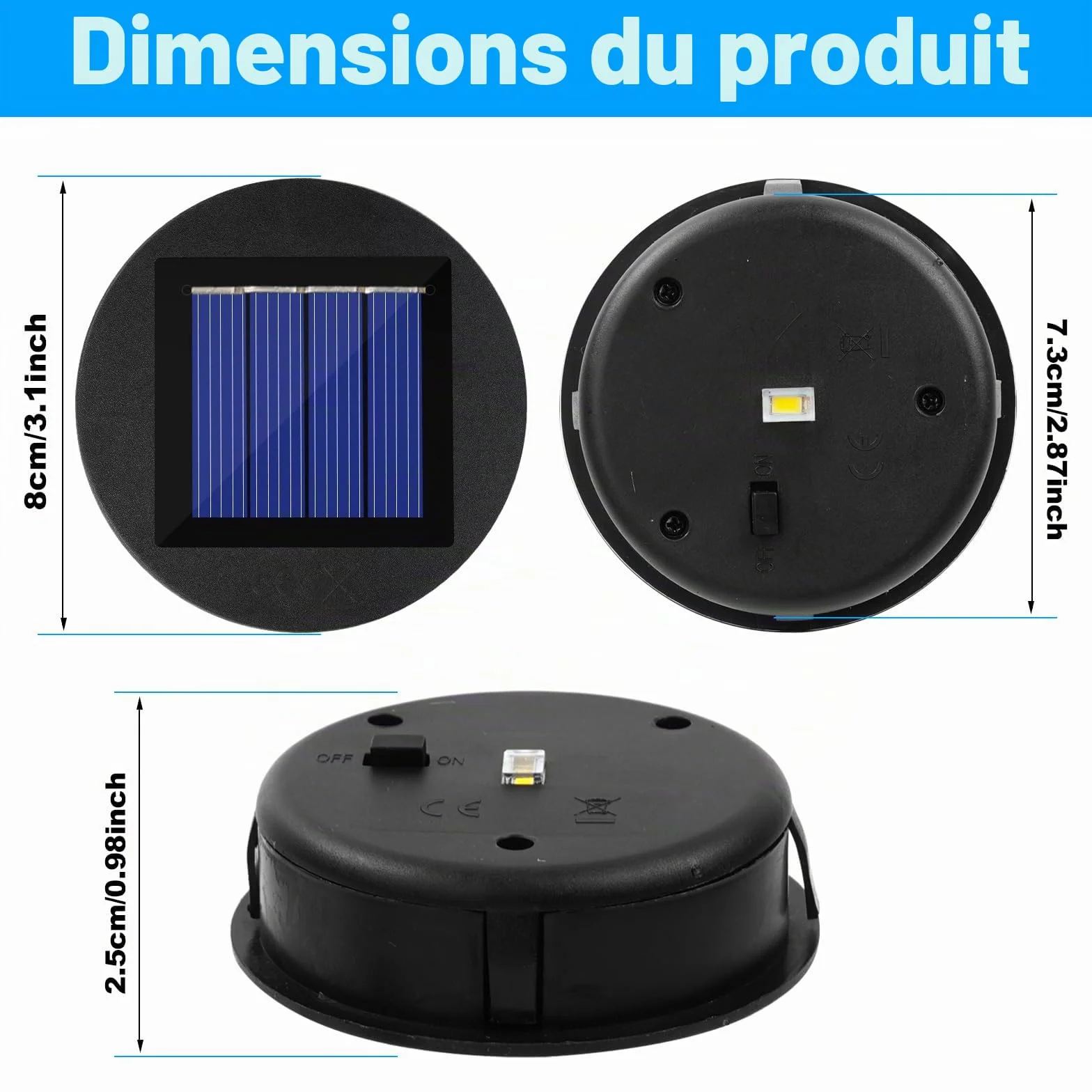 Lampes Solaires de Rechange 4 Pièces, Panneau Solaire Lanterne Couvercle, Remplacement Lumières Solaires Top 8cm