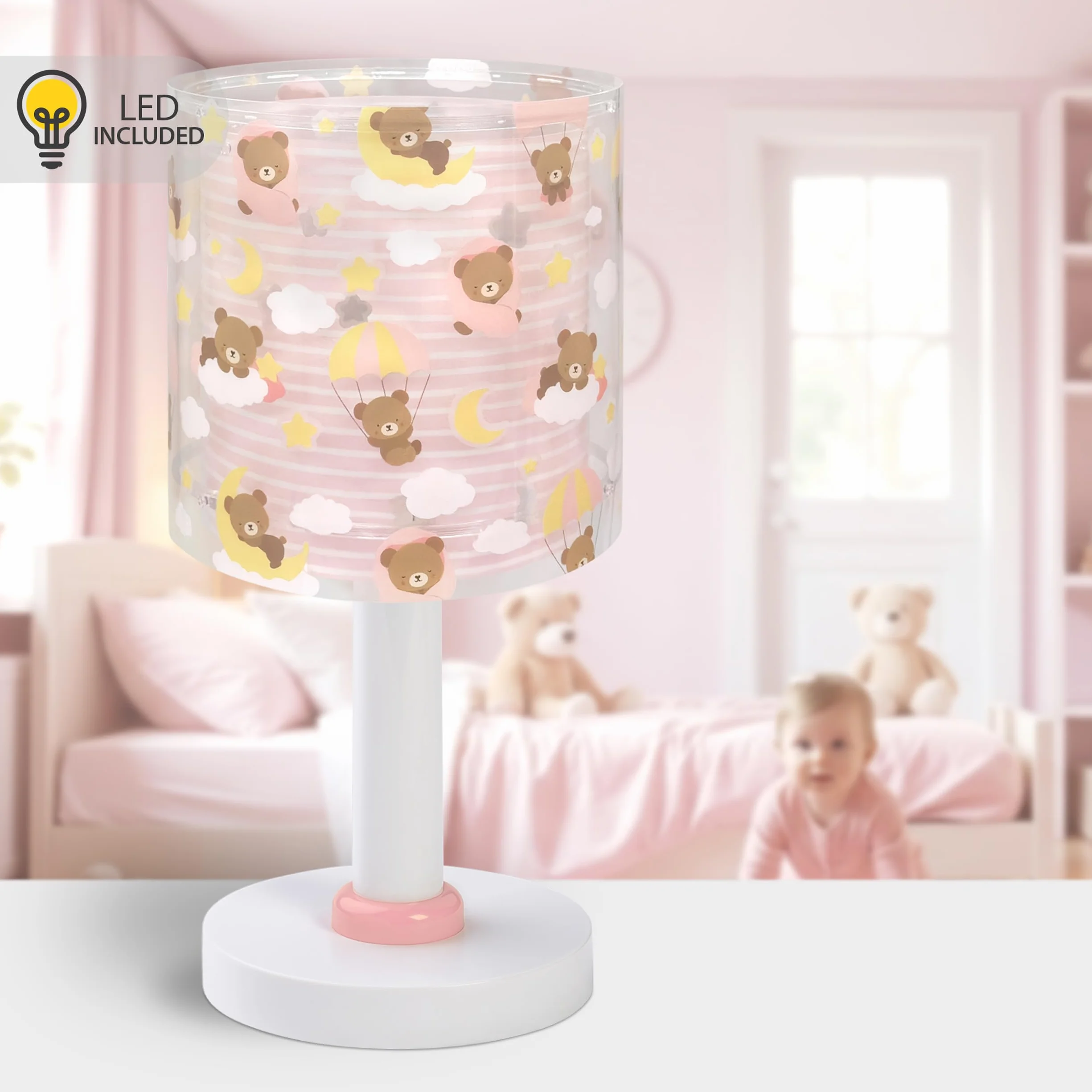 Dalber Lampe de chevet enfant Baby Teddy Ours roses nuages G4 LED 4 W Rose