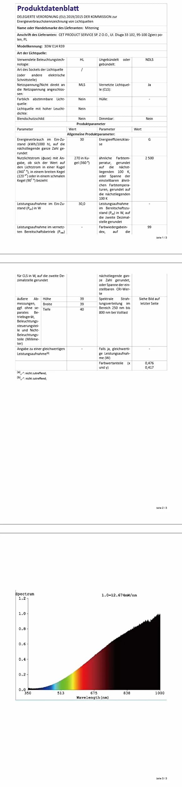 Lumière Ampoule R39 E14 Blanc Chaud 2700K 340LM 30W AC220-230V