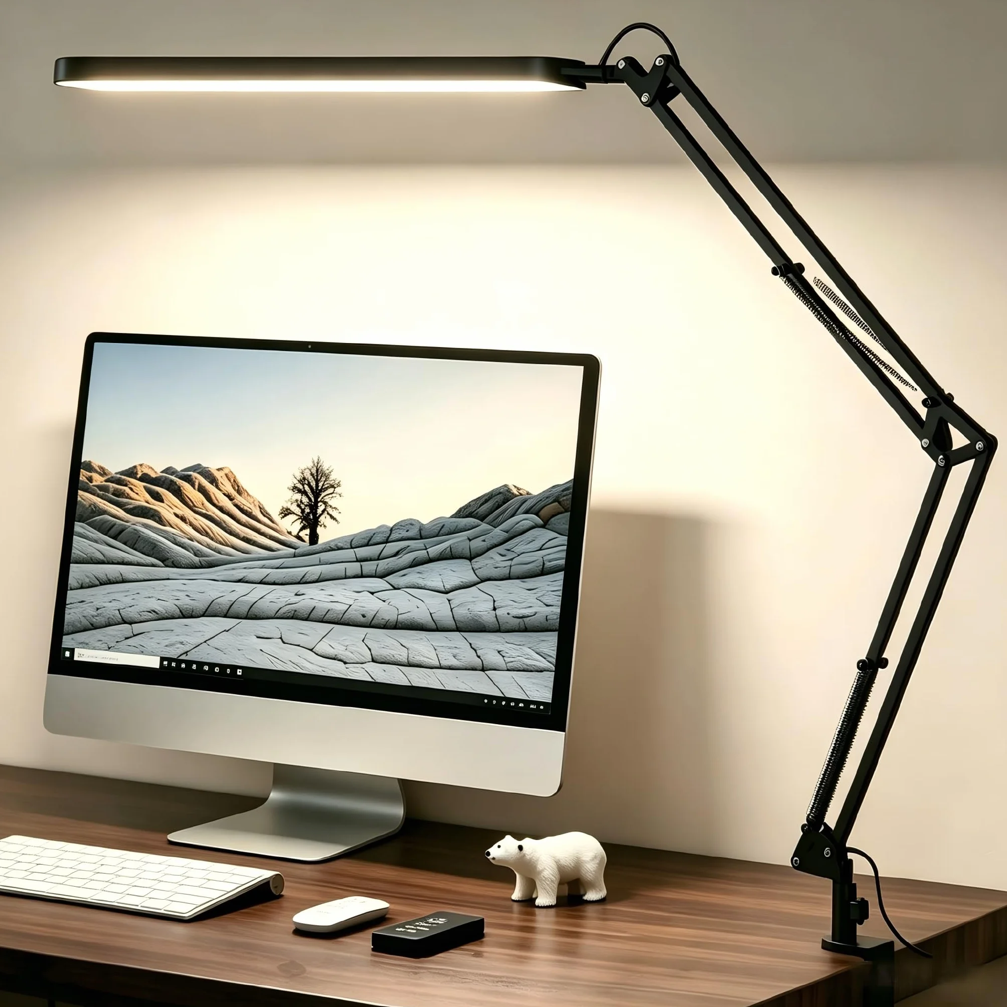 SKYLEO Lampe de Bureau LED 1300LM 5 Modes de Couleur 11 Niveaux de Luminosité Bras Pivotant Réglable 12W Noir