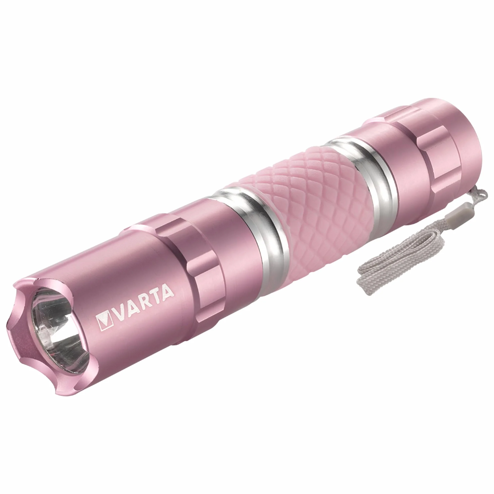 VARTA Lampe Torche LED Lipstick Light avec dragonne boîtier aluminium poignée caoutchouc brille dans le noir rose