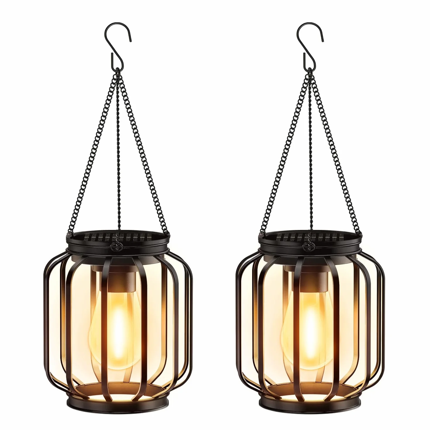 BUCASA Lampe Solaire Exterieur Jardin Suspendue 2 Pièces Lanterne Solaire IP65 Étanche Métal LED