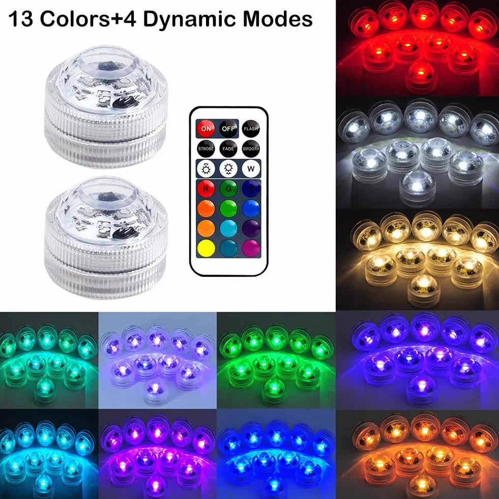 Lampes LED Submersibles RGB avec Télécommande pour Piscine, 2 Pièces