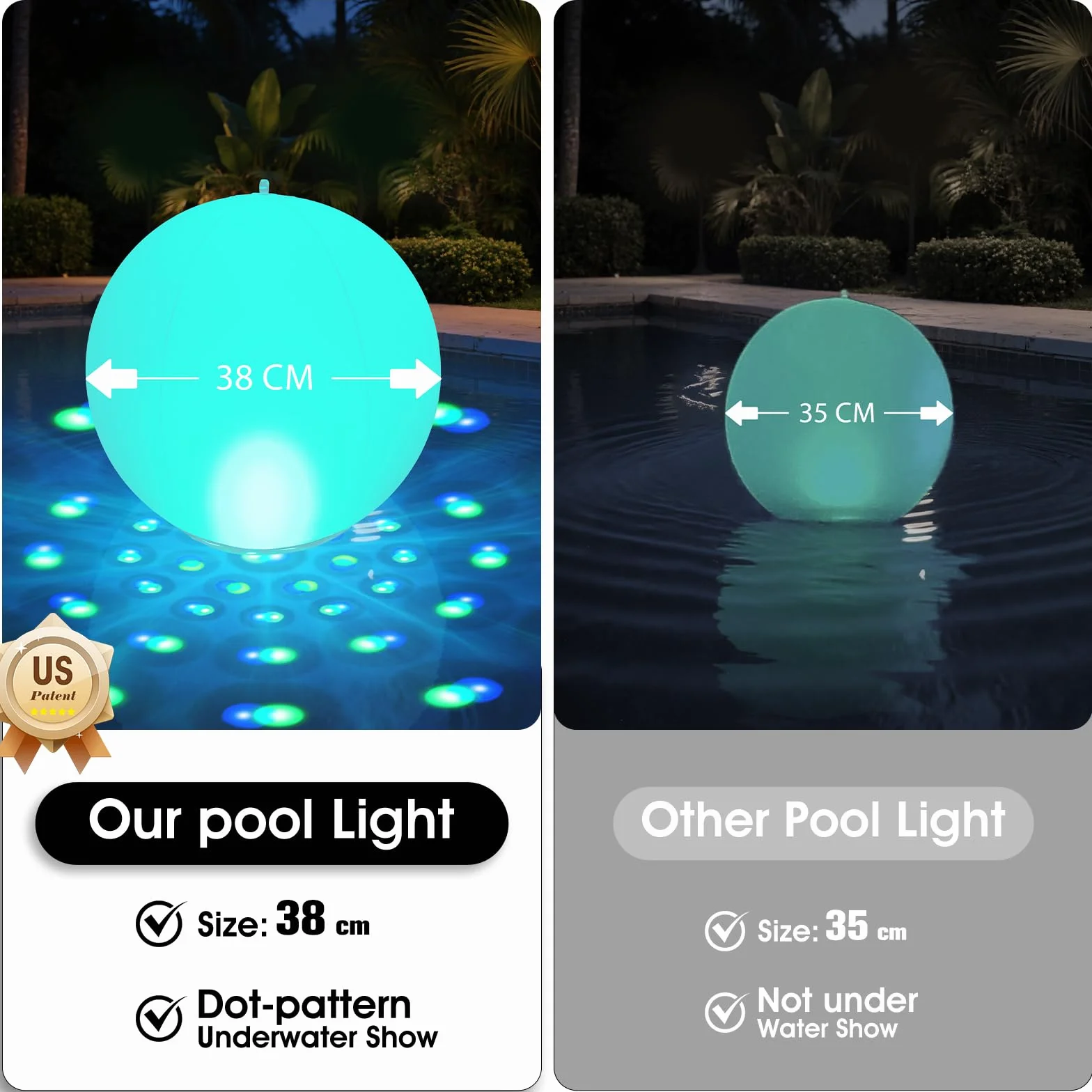 KingSom Lampe Flottante Piscine Solaire IP68 Ø38cm 2 Pièces