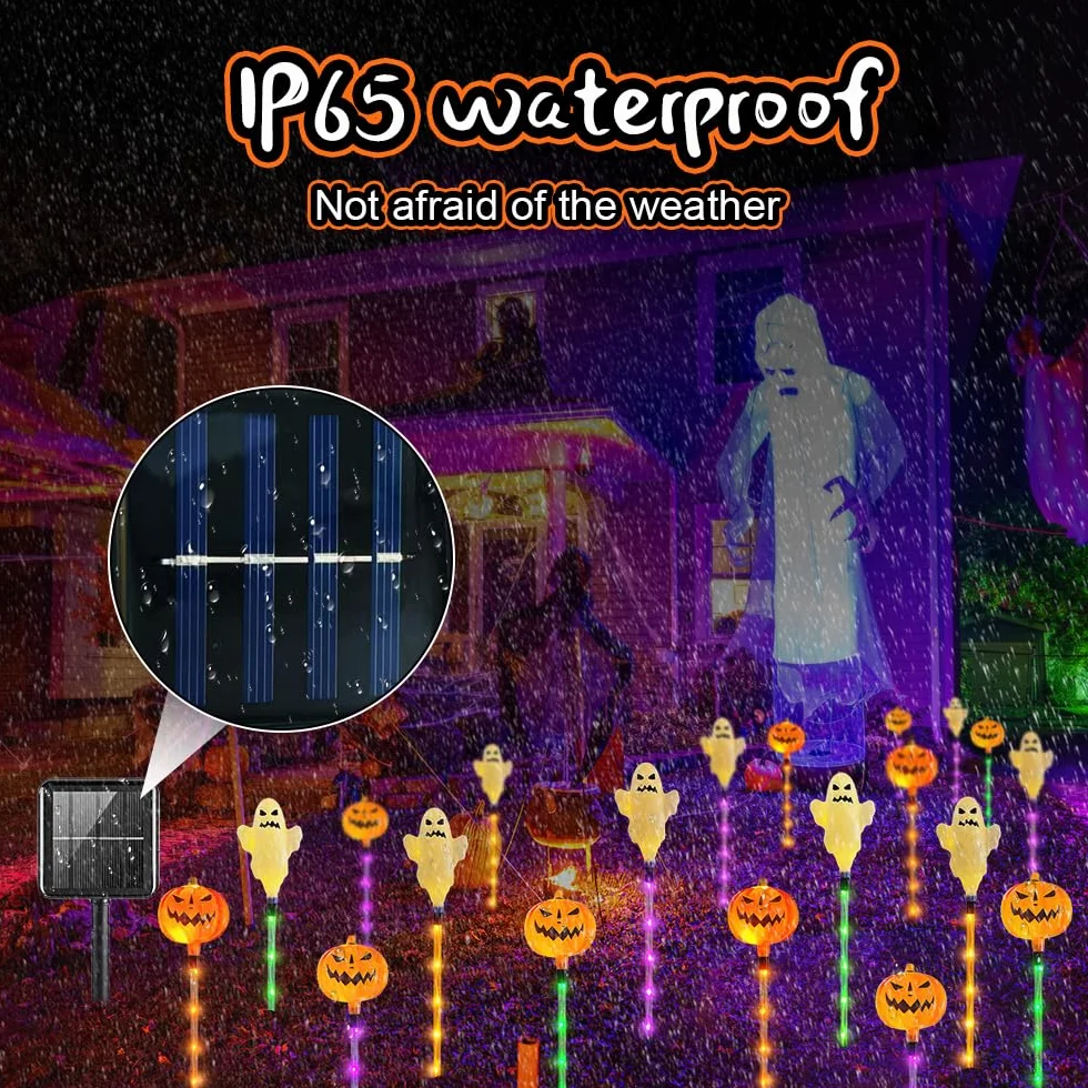 Décoration d'Halloween extérieure 6 pièces, lampes solaires LED, lanterne, pierre tombale