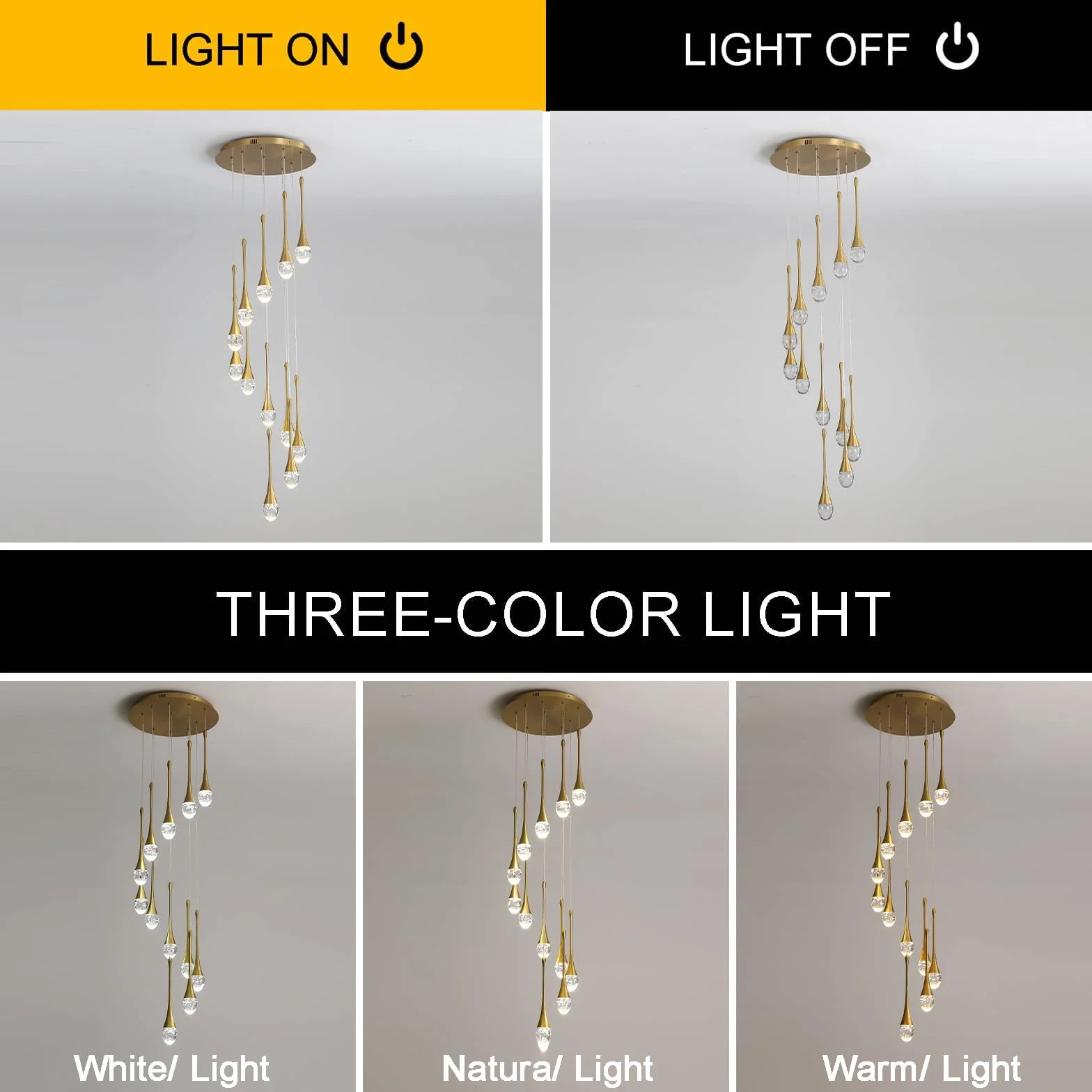 Lustres suspendus en cristal à 12 lumières dorées en forme de goutte de pluie 120 '' / 305 cm de haut Foyers d'entrée Lustres d'entrée StaircaseBig Crystal Bubble 3000-6000K Dimmbale LED Luminaires
