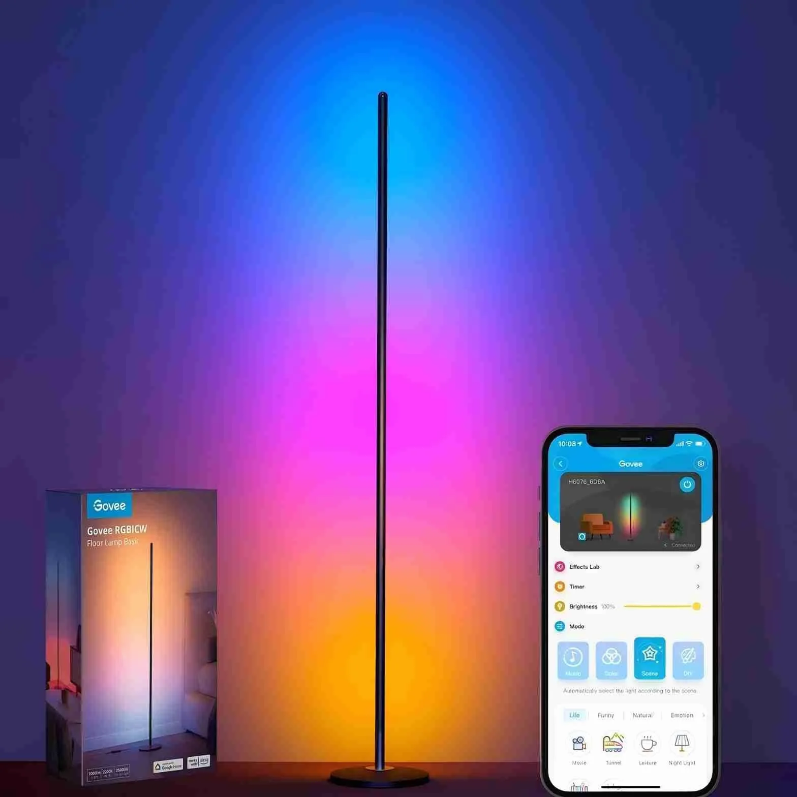 Govee RGBIC Lampadaire LED WiFi, Fonctionne avec Alexa Matter Google Assistant, Musique Sync, 16 Millions Couleurs 61 Modes de Scène