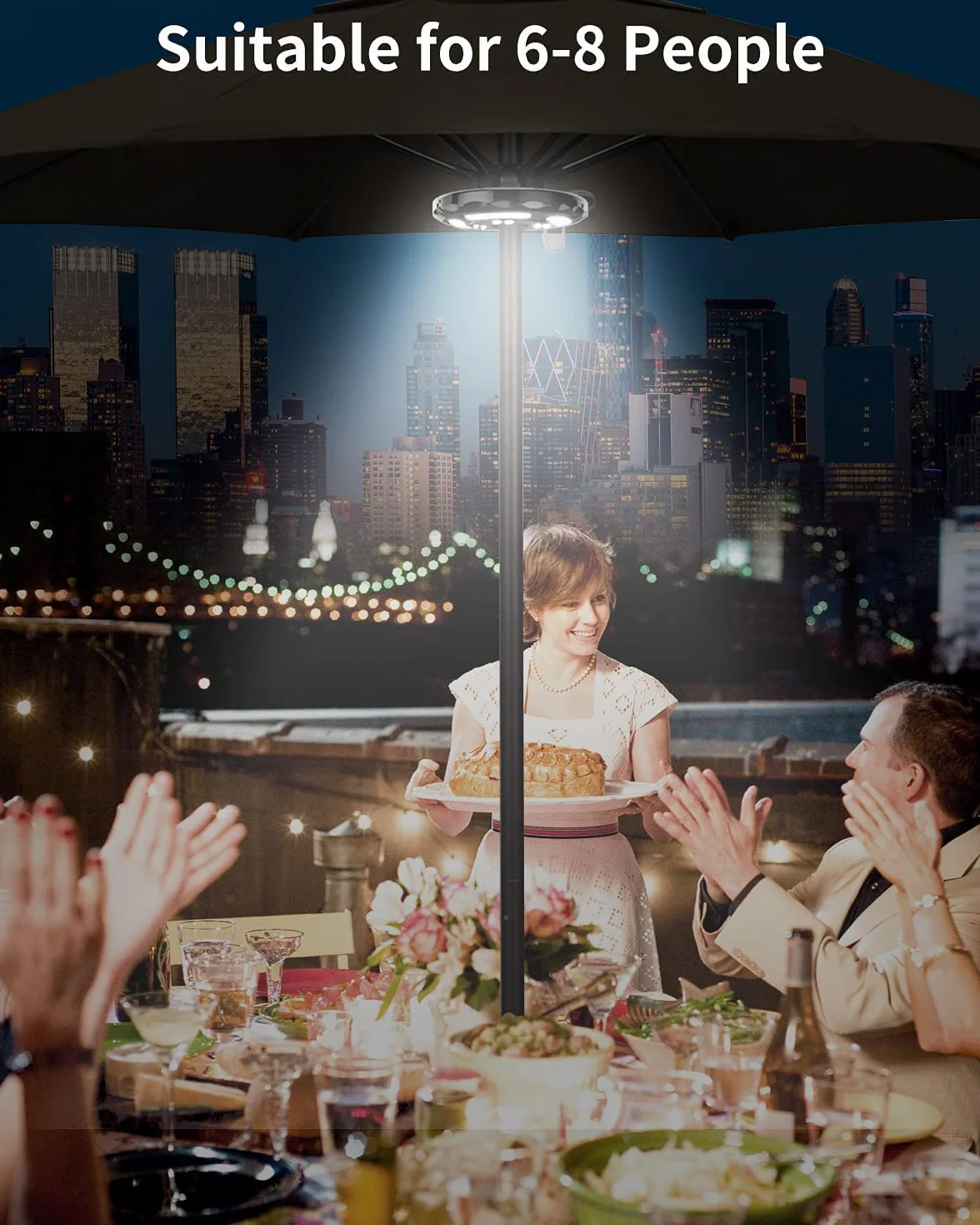 Lampes LED Rechargeable pour Parasol, 2 Modes d'Éclairage, Luminaire sans Fil pour Jardin Terrasse Extérieur