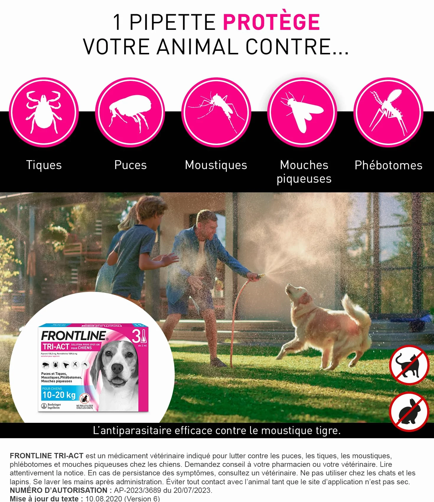 FRONTLINE Tri-Act Chien Anti Puces Tiques Moustiques 10-20 kg 3 Pipettes Spot On