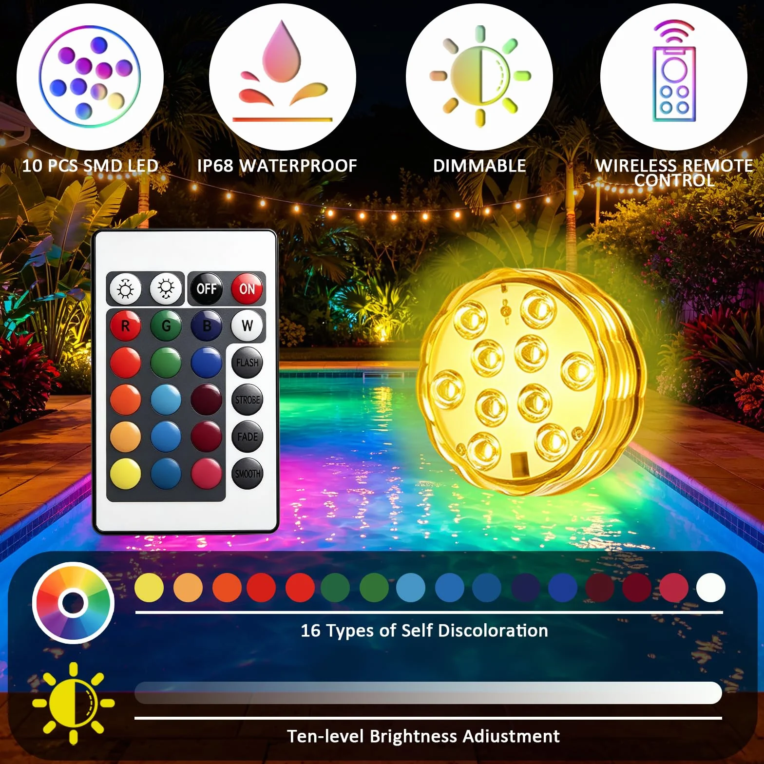 Lumière LED Submersible 16 Couleurs RGB Étanche IP68 pour Piscine Étang