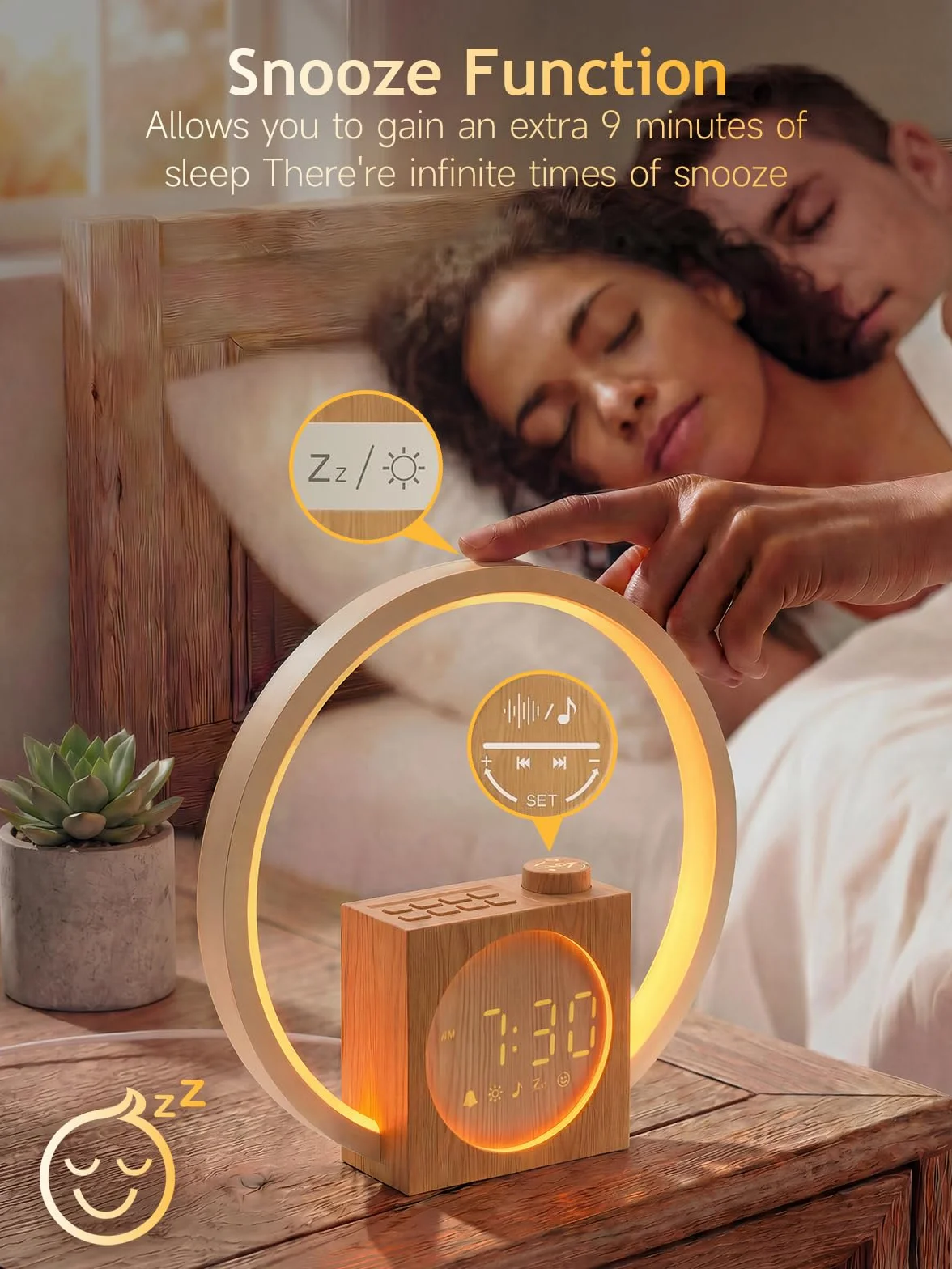 Simulateur d'Aube et Crépuscule Éveil Lumière avec Anneau Tactile 360°, 12 Couleurs, 30 Sons Naturels, Veilleuse Enfant, Snooze, Sleep Timer
