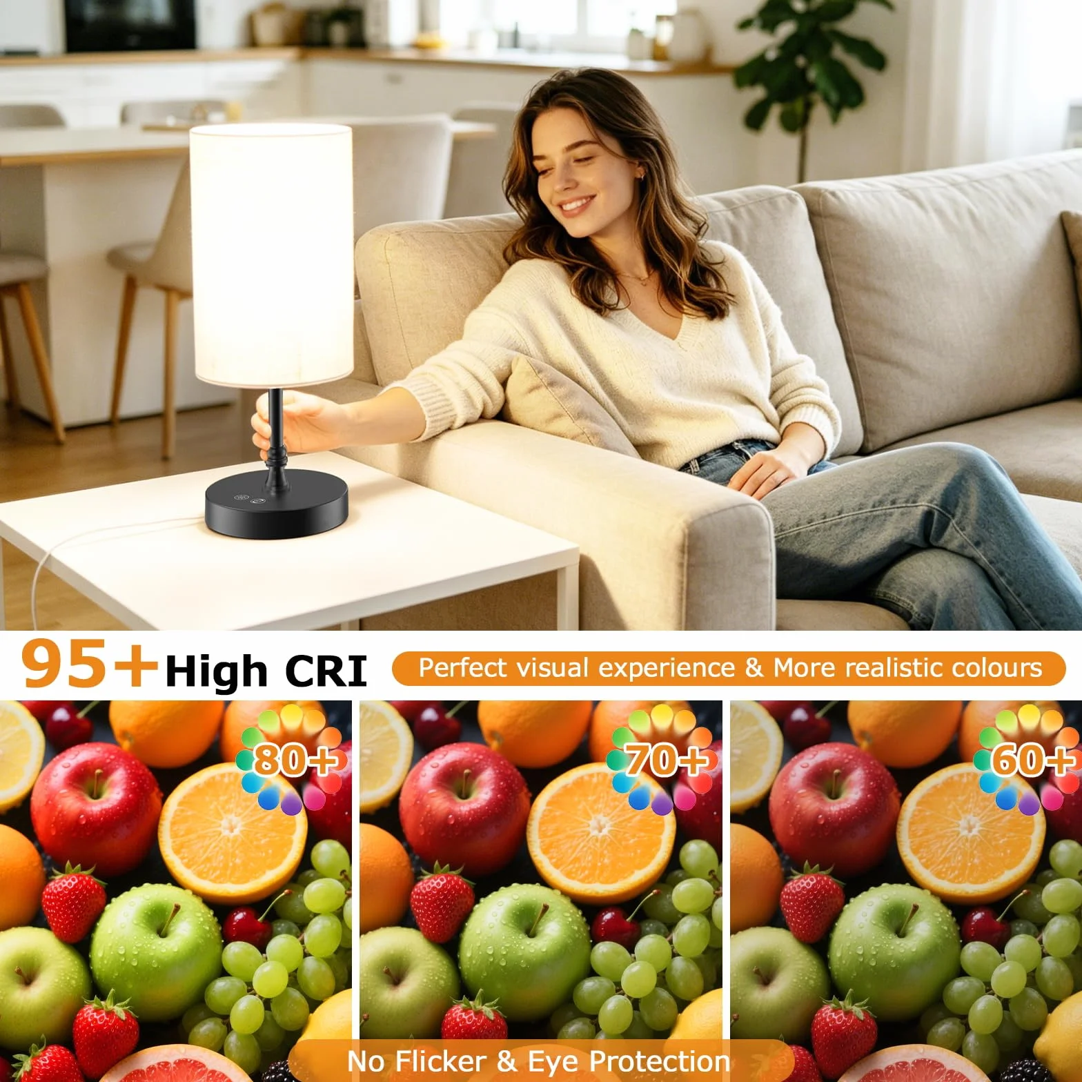 Lampe luminothérapie 12000 Lux avec télécommande, CRI95 plein spectre, intensité variable, minuterie, mémoire, éclairage 360° sans UV - Noir