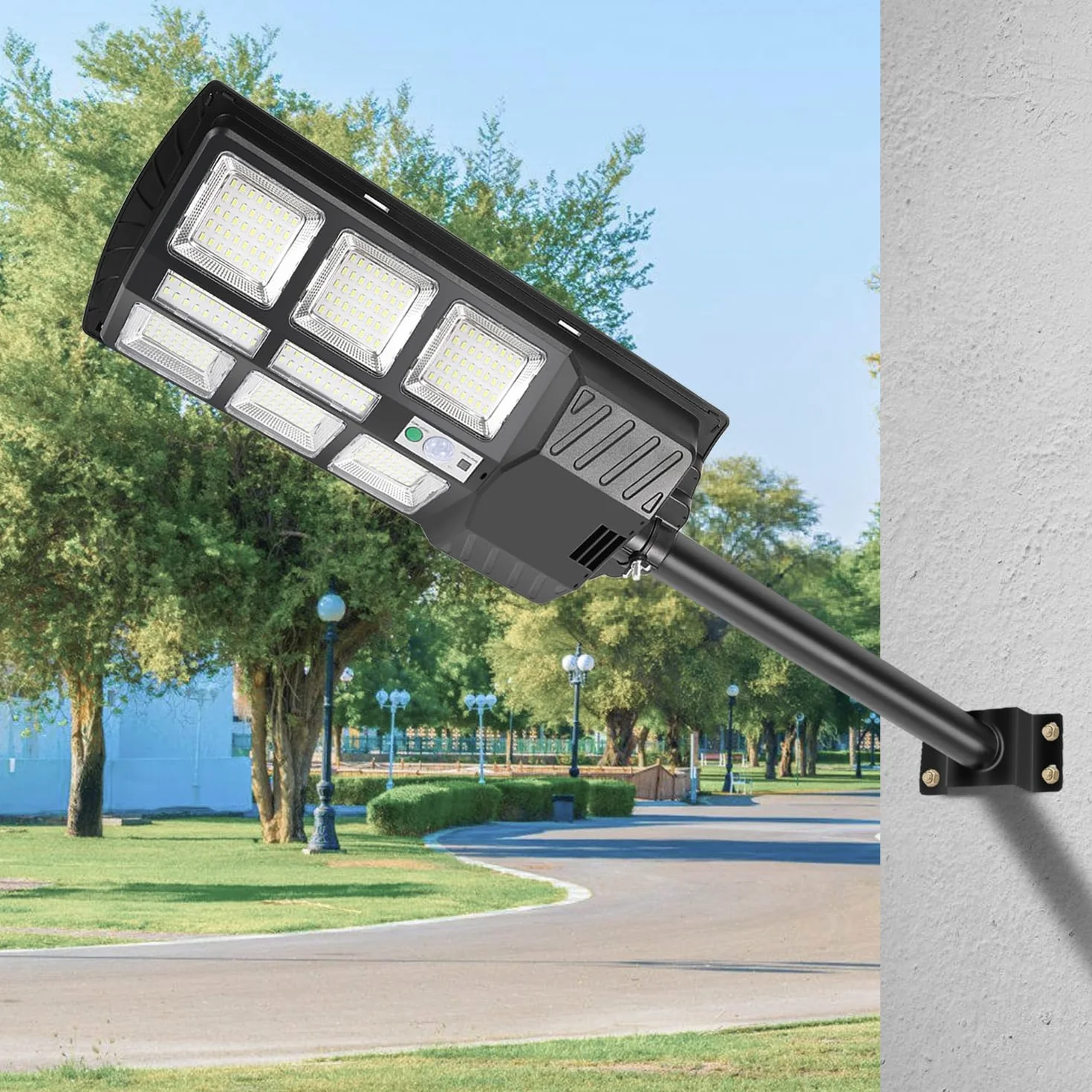 Lampadaire solaire de rue 300 W LED extérieur 6500 K Blanc froid IP65 avec télécommande