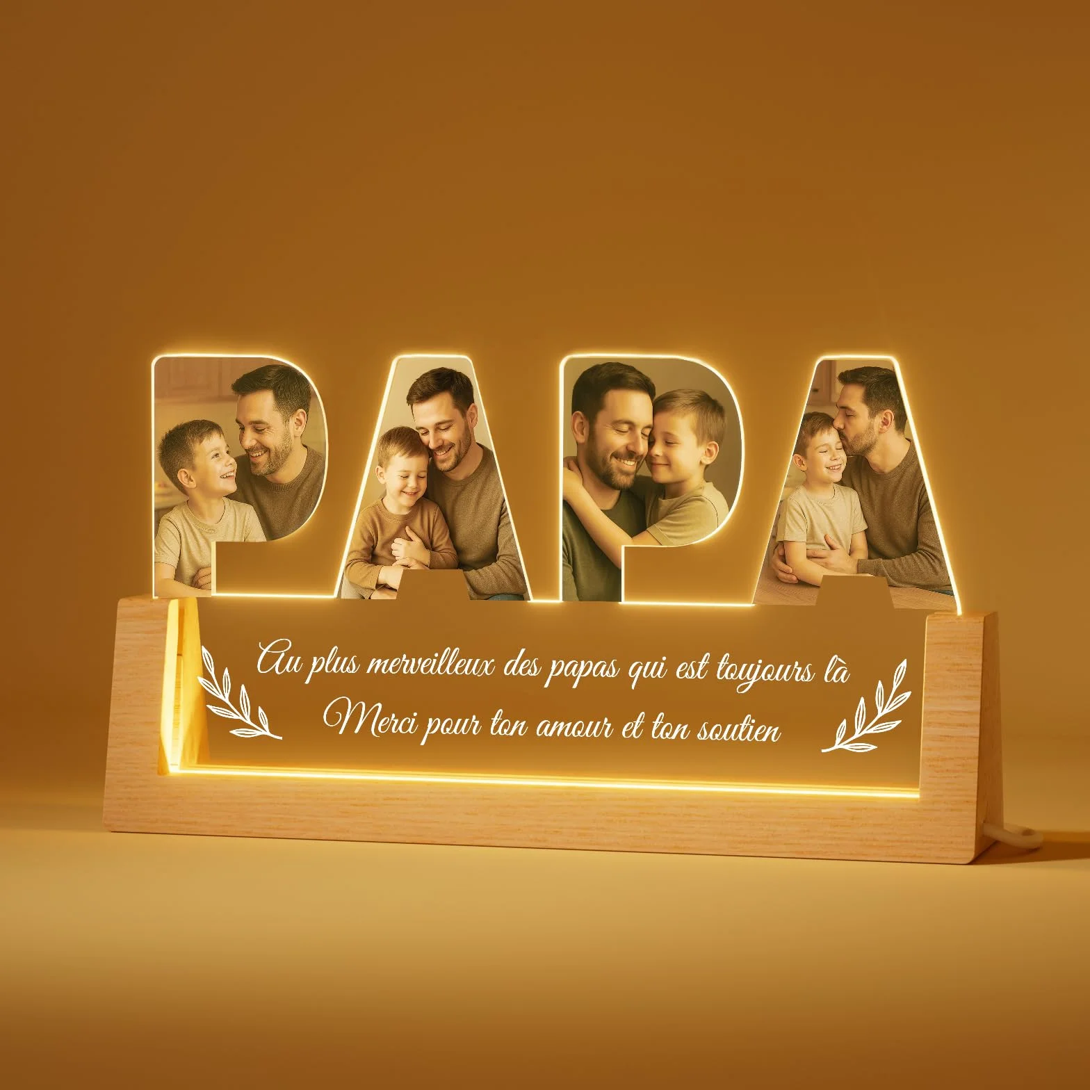 Veilleuse Photo Personnalisée Papa Cadeau Fête des Pères Lampe LED Gravée Photo