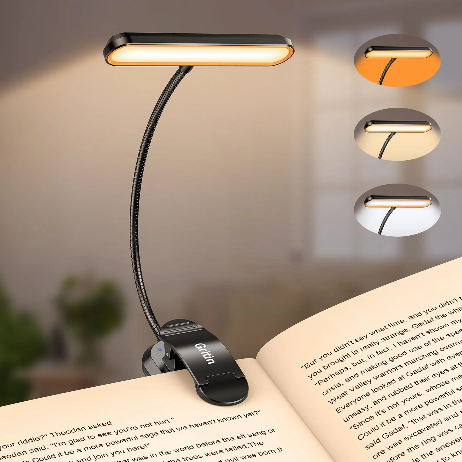 Gritin Lampe de Lecture 19 LED Rechargeable Protection des Yeux 5 Luminosités 3 Couleurs 360° Cou Flexible
