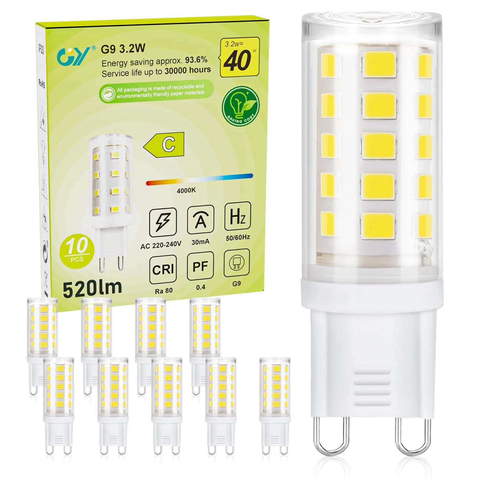 Ampoule LED G9 3.2W 520LM Blanc Neutre 4000K 220-240V Lot de 10