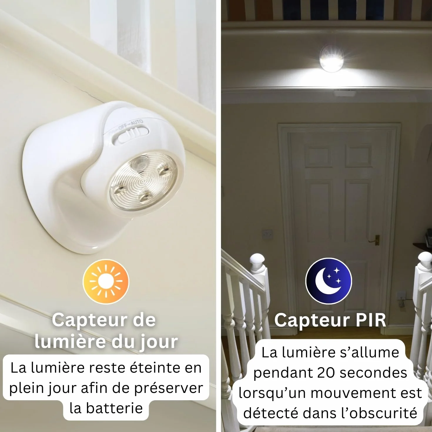 Auraglow Lampe de sécurité PIR avec détecteur de mouvement, Lampe de jardin Blanc