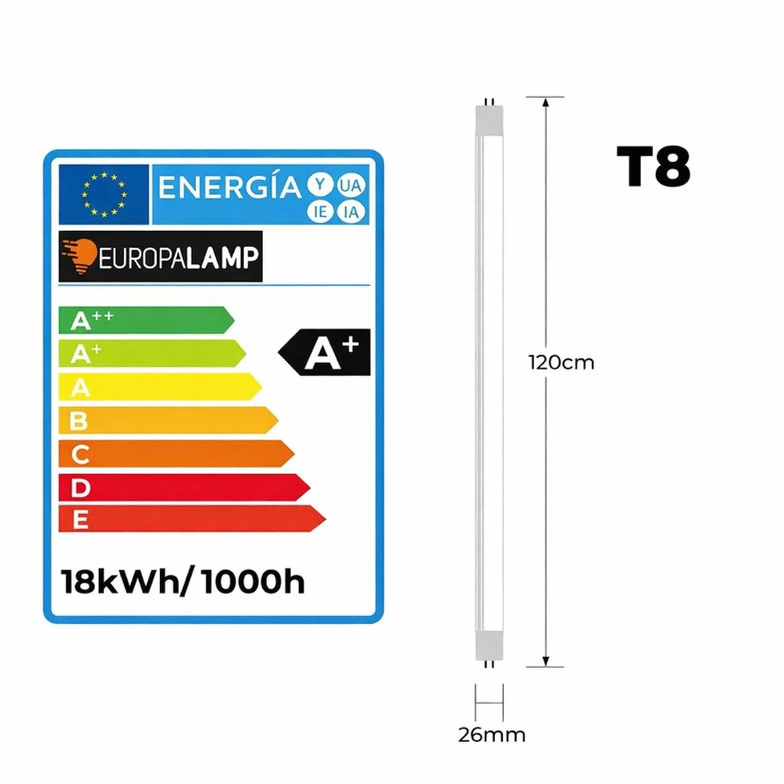 Europalamp Neon LED T8 18W 120cm Blanc Froid 6000k Gamme Pro