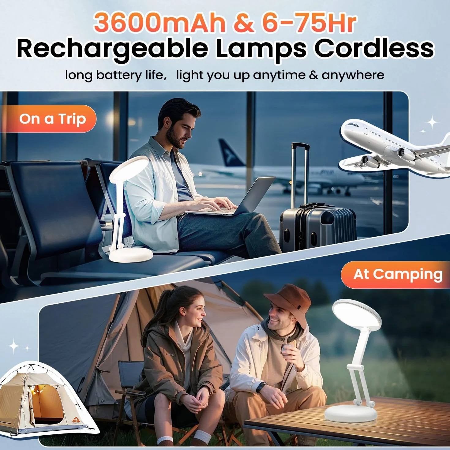 One Fire Lampe de Bureau LED Rechargeable 3600mAh 9 Niveaux de Luminosité Sans Fil Pliable Portable