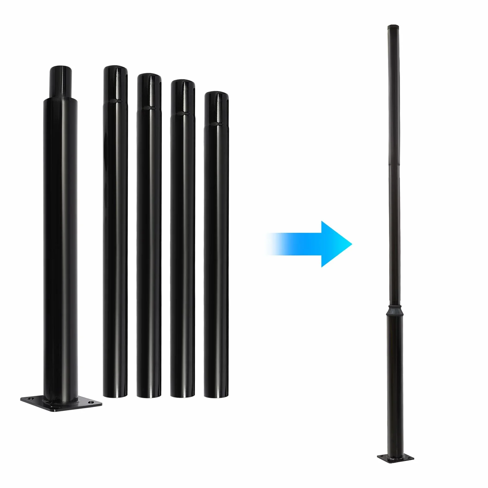 Poteau Solaire pour Lampadaire 5 m, Mât Divisé pour Terrasse, Éclairage Extérieur