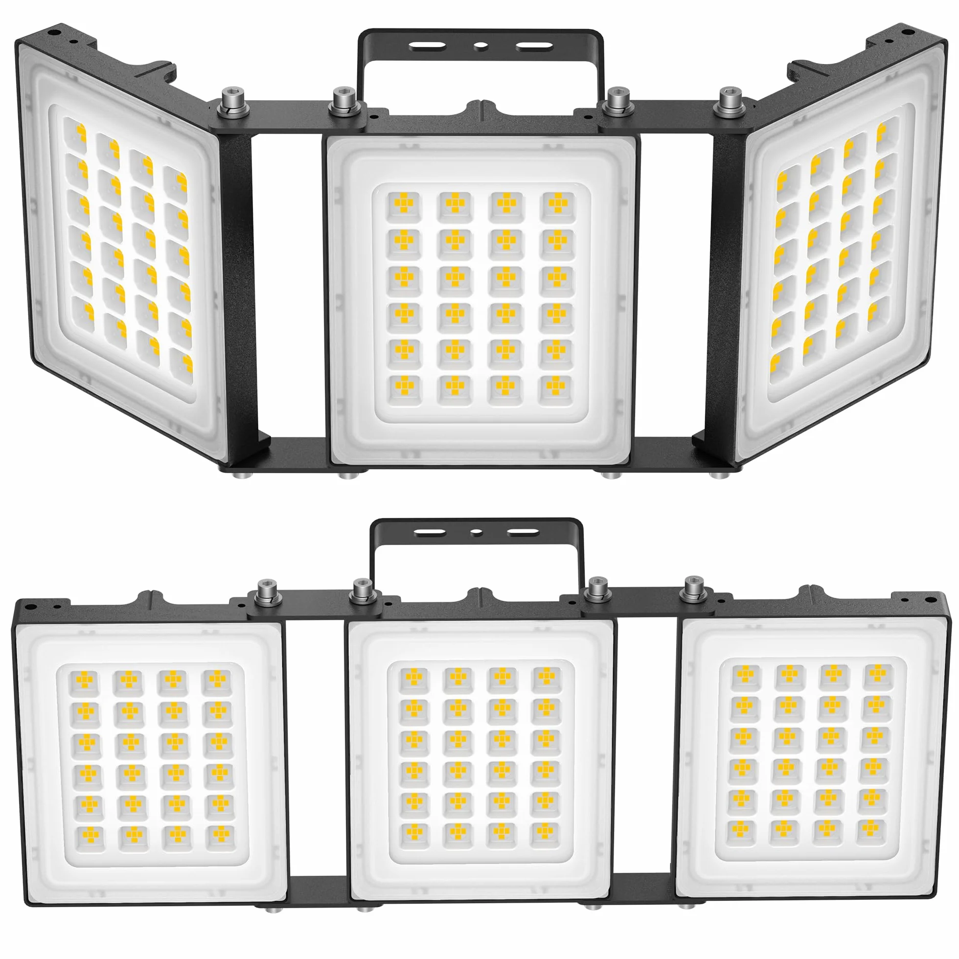 Projecteur LED extérieur 300W 30000LM 6000K IP66 imperméable, éclairage de sécurité réglable 3 têtes Noir 2 Pack
