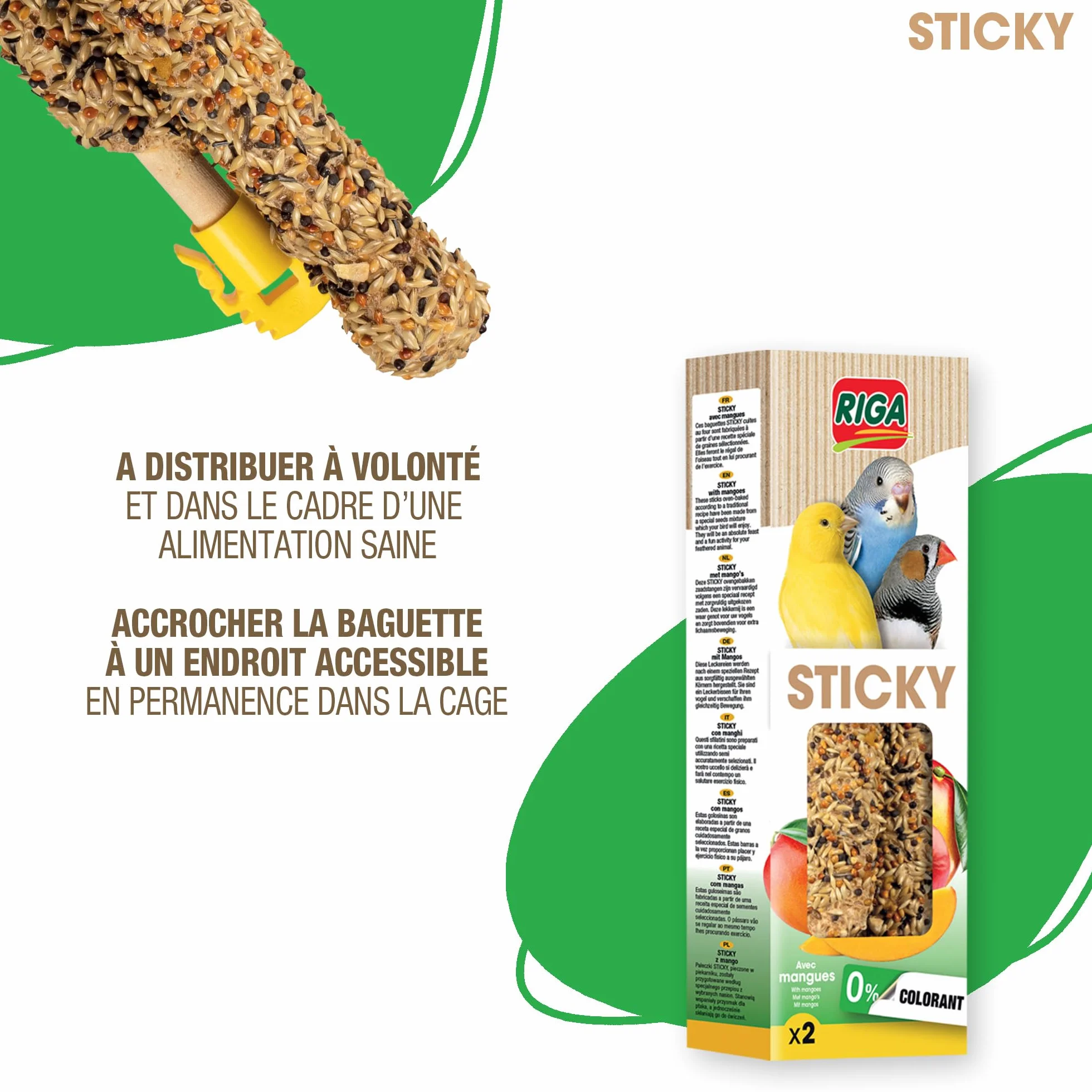 RIGA Barres De Sticky Aux Fruits Nourriture Pour Oiseaux Baguettes Graines Cuites Au Four Mangue Déshydratée x 2