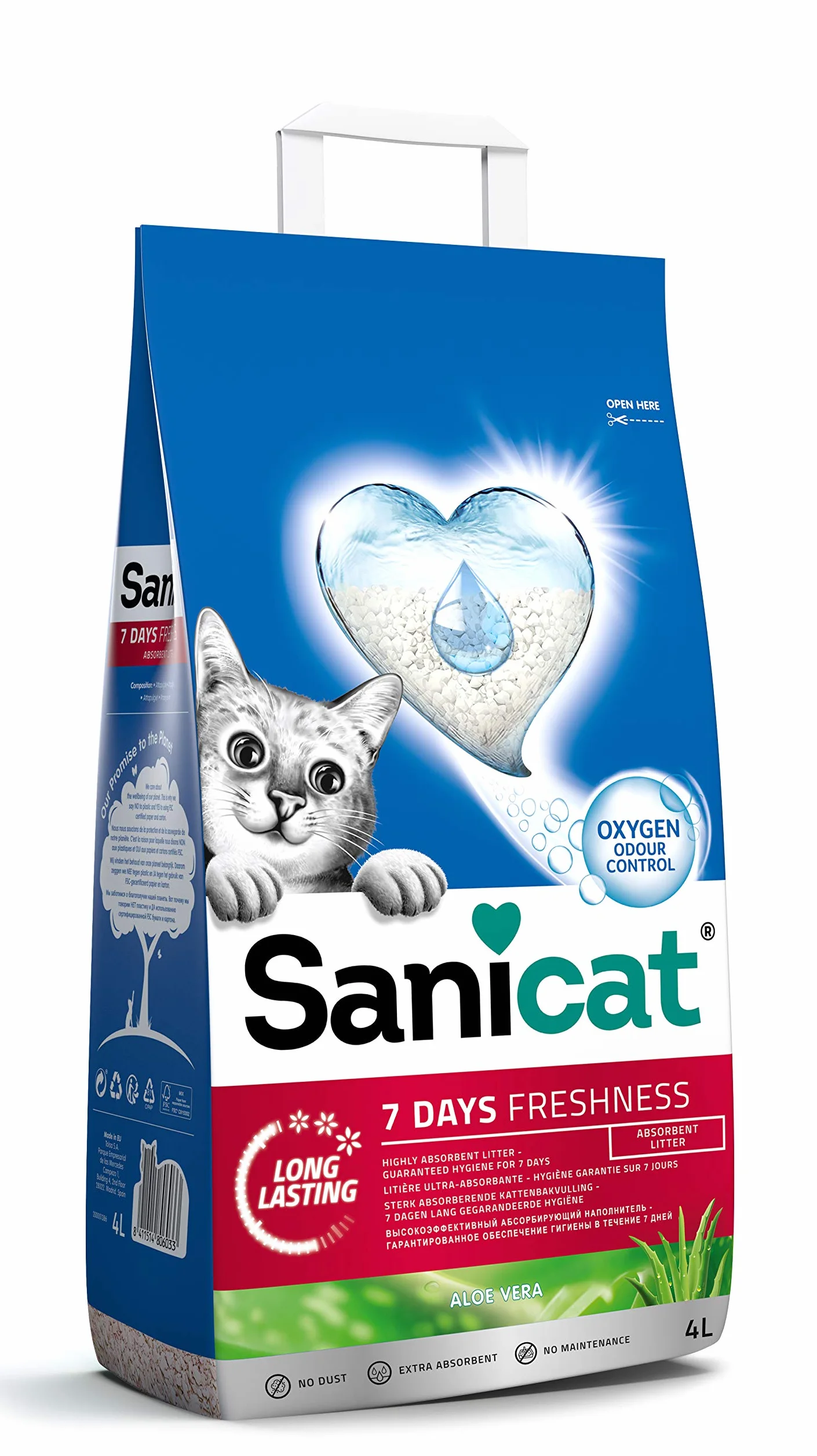 Sanicat Litière Classic parfum Aloe Vera 4 L Contrôle des odeurs 7 jours Absorption rapide