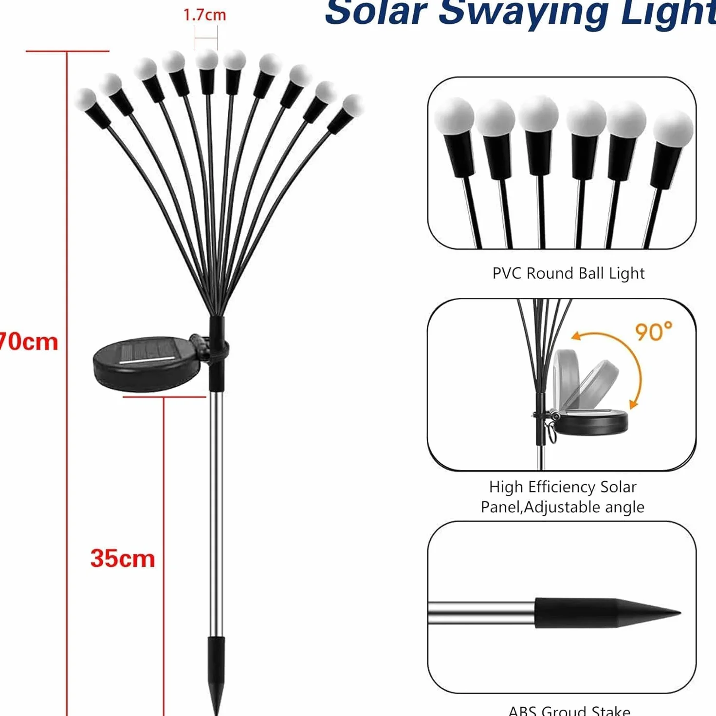 Lampe Solaire Extérieur Jardin 4 Pièces 10 LED Luciole Étanche IP65 Blanc Chaud