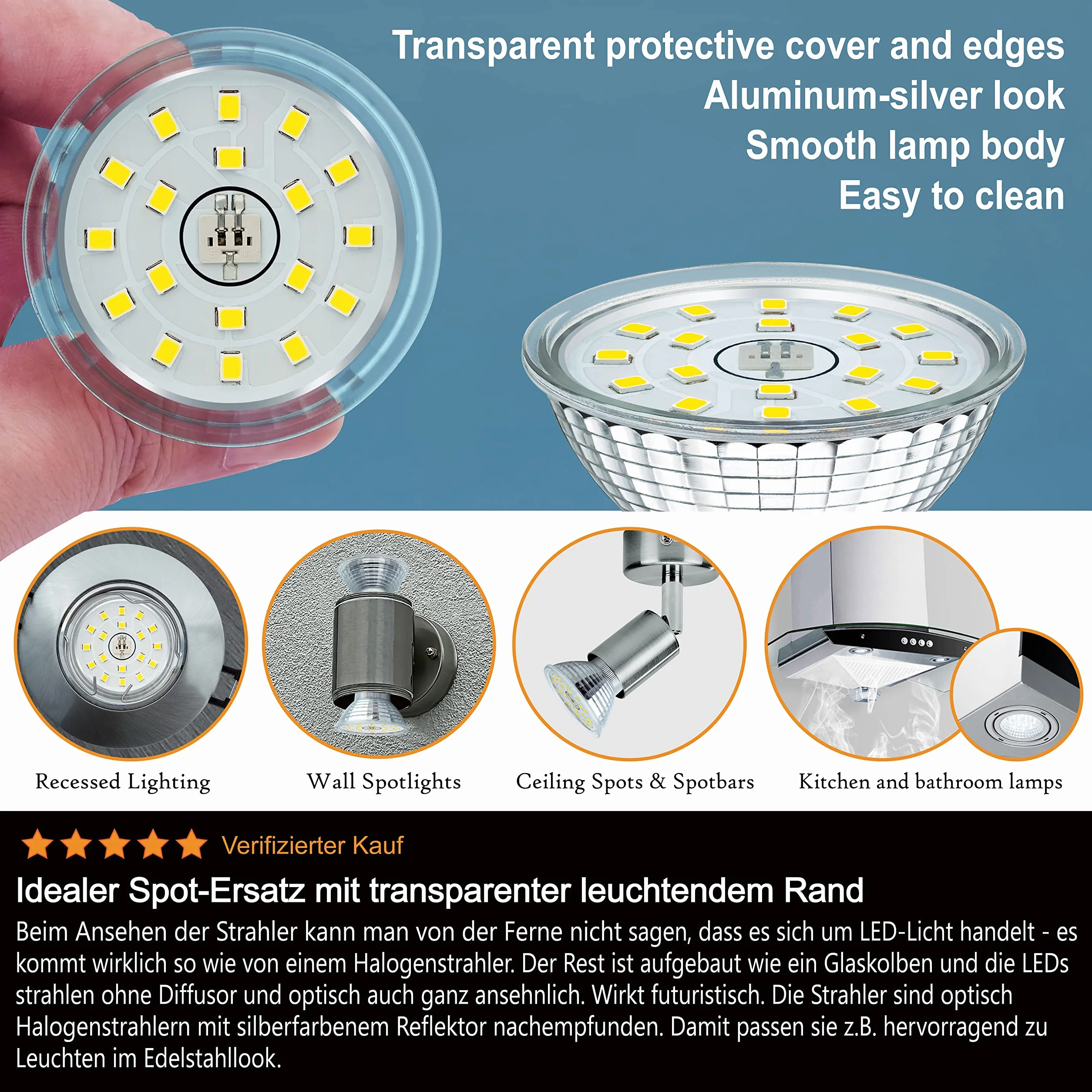 Ampoules LED GU10 Blanc Froid 4.9W Équivalent Halogène 75W Lot de 4 6000K 585 Lumens 120° Non Dimmable AC 230V