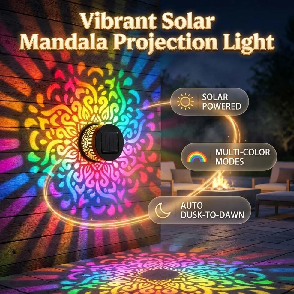 Lampes Solaires Décoratives Mandala 2026 Applique Murale Solaire Projecteur Clôture Jardin Extérieure 2PCS