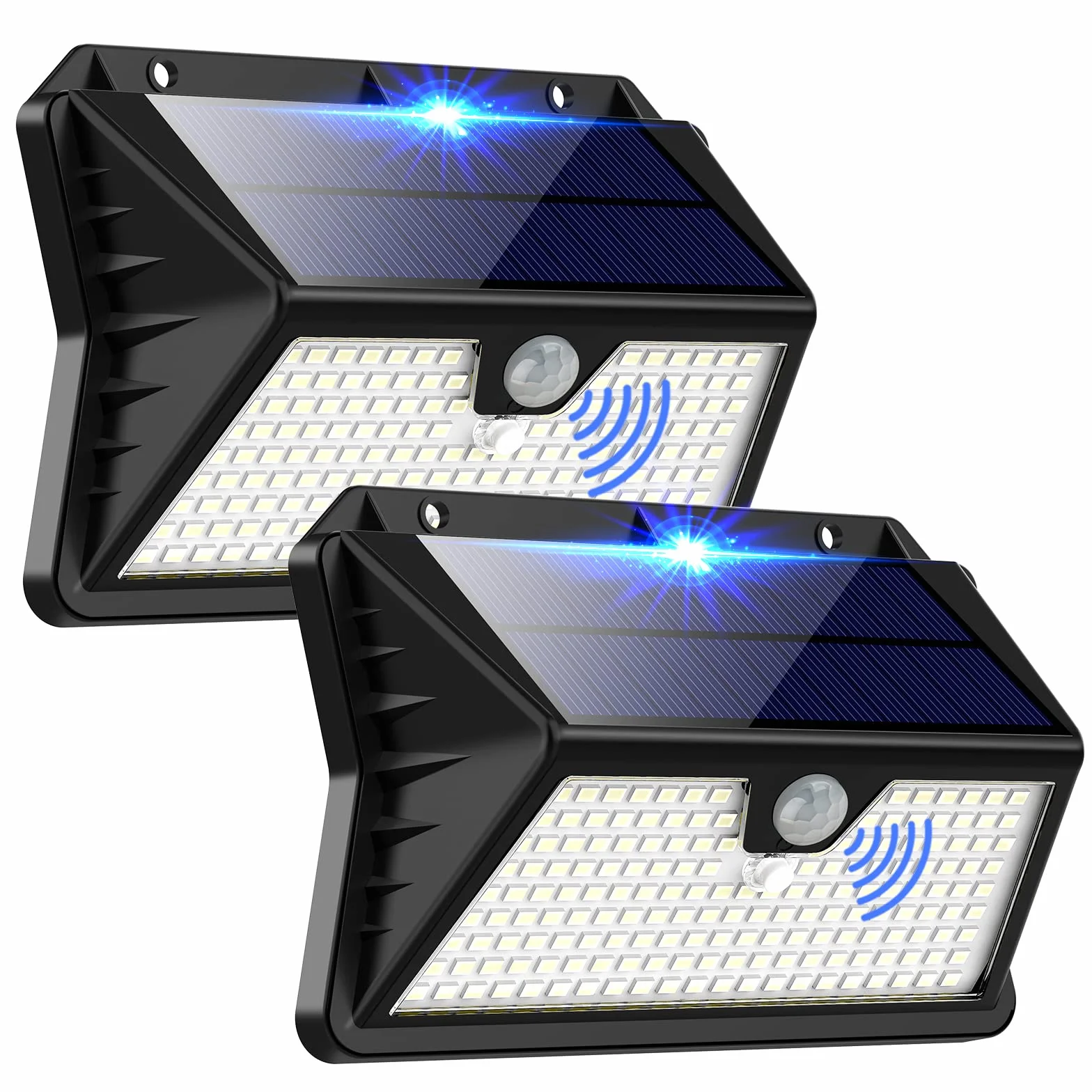 OUILA Lampe Solaire Exterieur 185 LED IP65 Etanche avec Detecteur 3 Modes Projecteur Eclairage 2-Pack