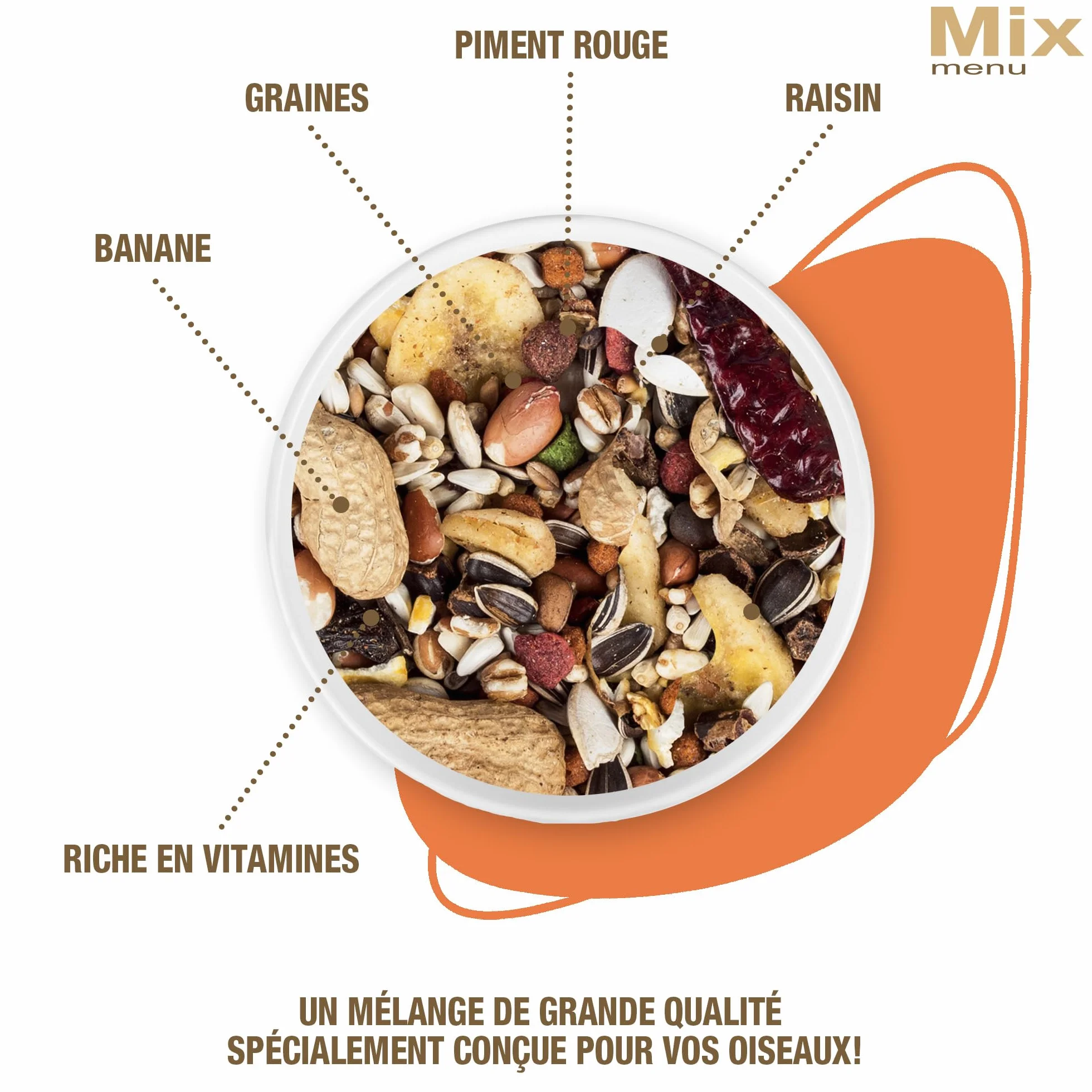 Menu Cocktail Friandise Grandes Perruches et Perroquets Mélange de Graines Riche en Fruits Doypack 500g