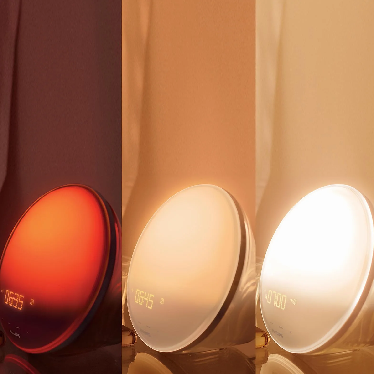 PHILIPS SmartSleep Wake-up Light HF3521/01 – Lampe de réveil avec simulation colorée du lever de soleil, 20 niveaux de luminosité, 6 sons naturels, éclairage nocturne
