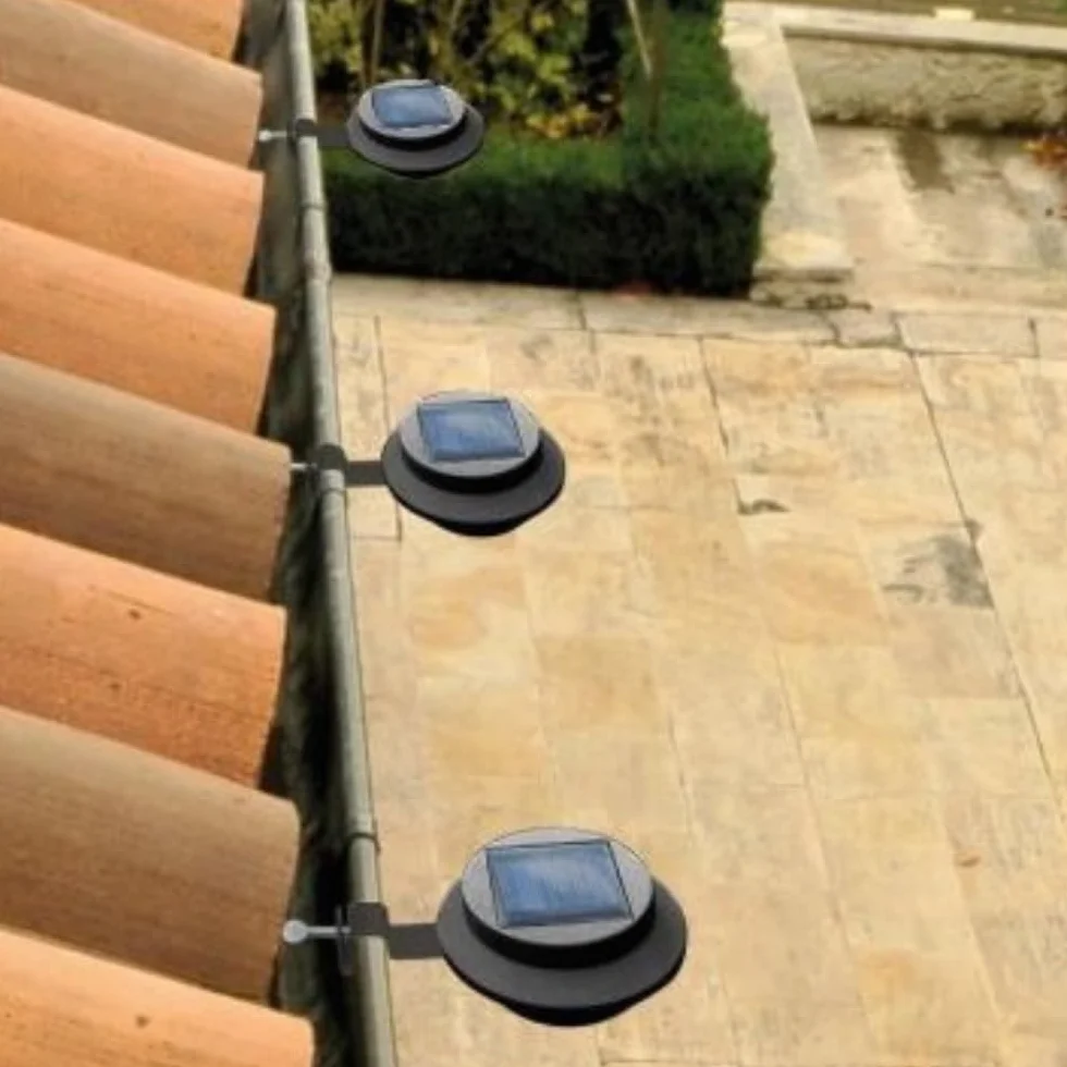 Pack de 3 Lampes Solaires LED pour Gouttière en PP, Éclairage Extérieur avec Détecteur Crépusculaire