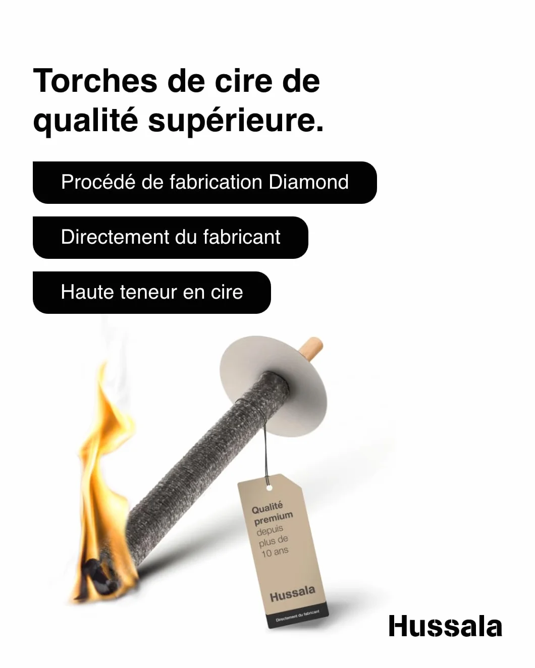 Hussala Diamond Torches en Cire 45 Min 10 pièces