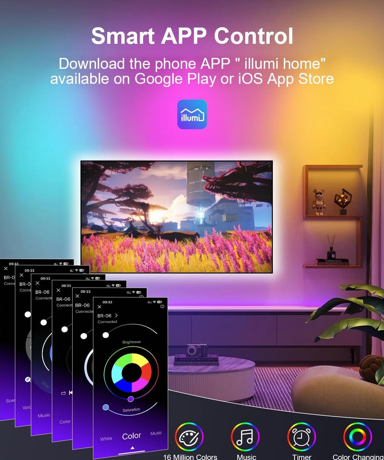 Nexillumi Ruban LED TV RGB Bande Lumineuse LED 4M 55-75 Pouces Musique Sync Bluetooth APP Télécommande USB