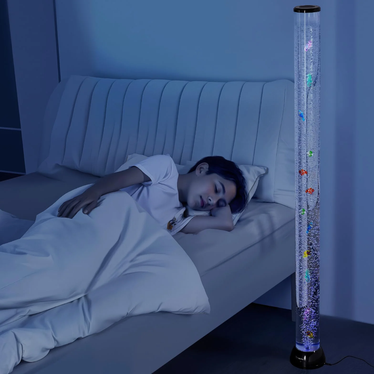 VEVOR Lampe à Bulles 151 cm 10 Poissons Flottants 16 Effets Lumières Télécommande