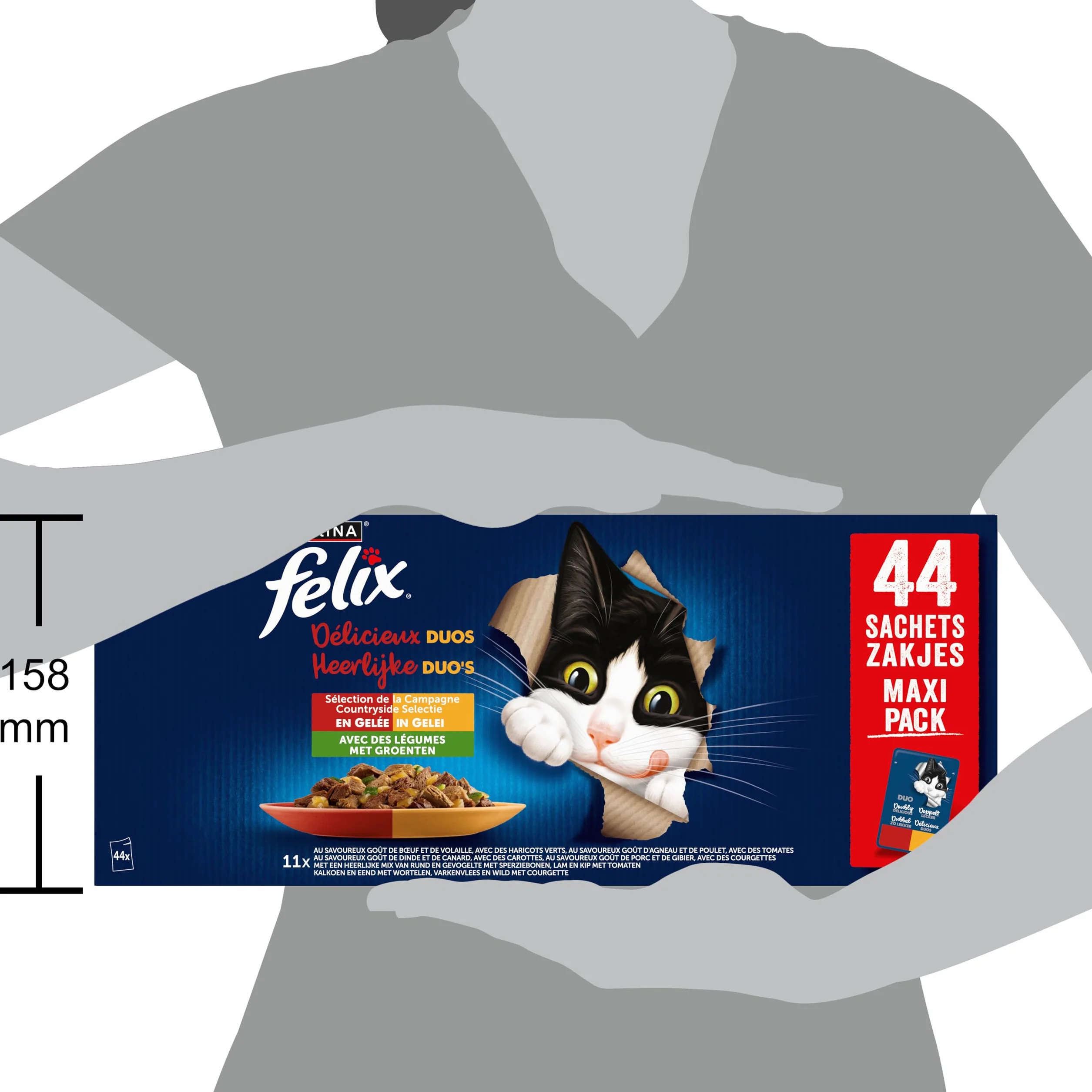 FELIX Délicieux Duos En Gelée Chat Adulte Sélection de la Campagne aux Légumes Sachets Fraîcheurs 44x85g