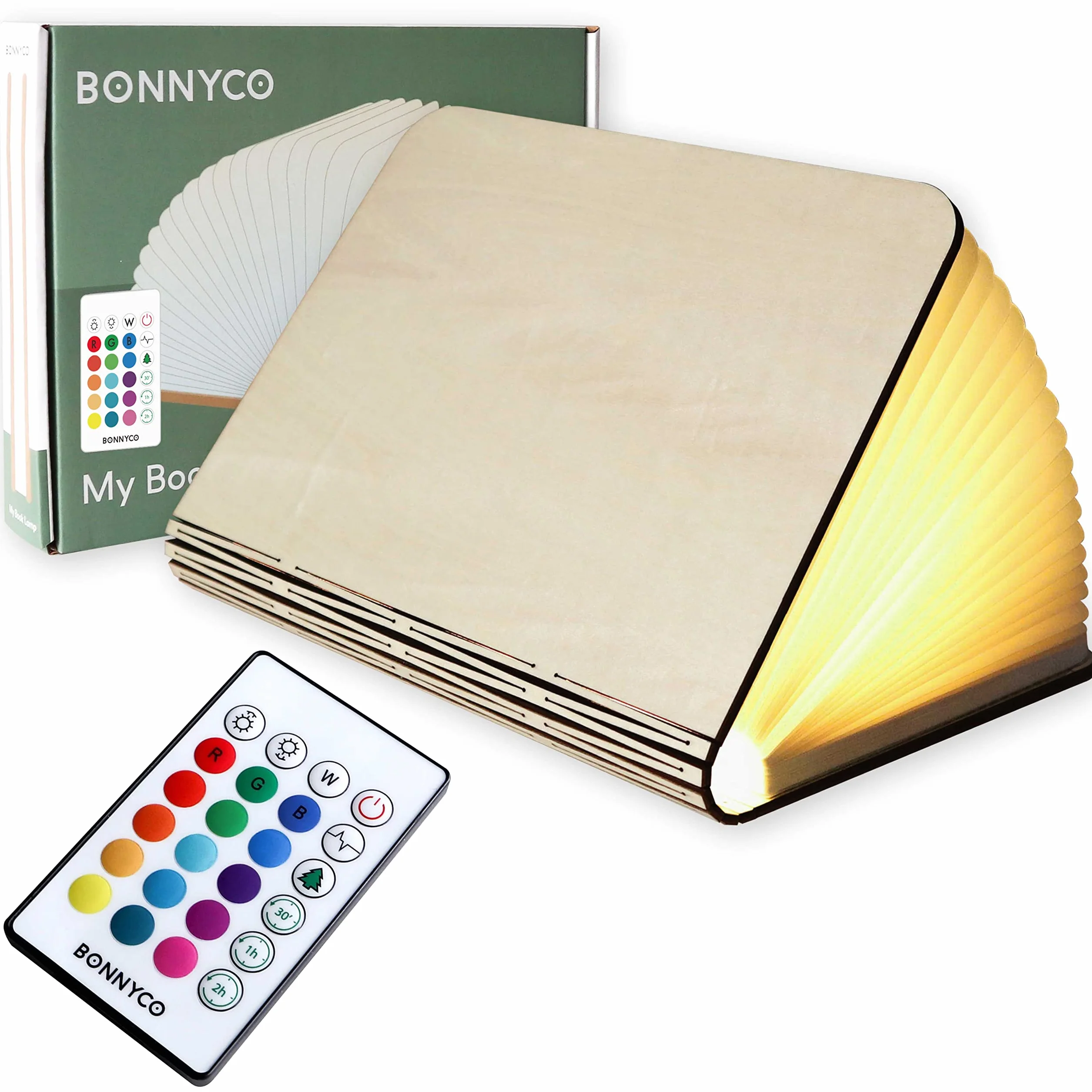 BONNYCO Lampe Livre LED Pliante en Bois avec Télécommande 16 Couleurs Minuterie Décoration Chambre Bureau