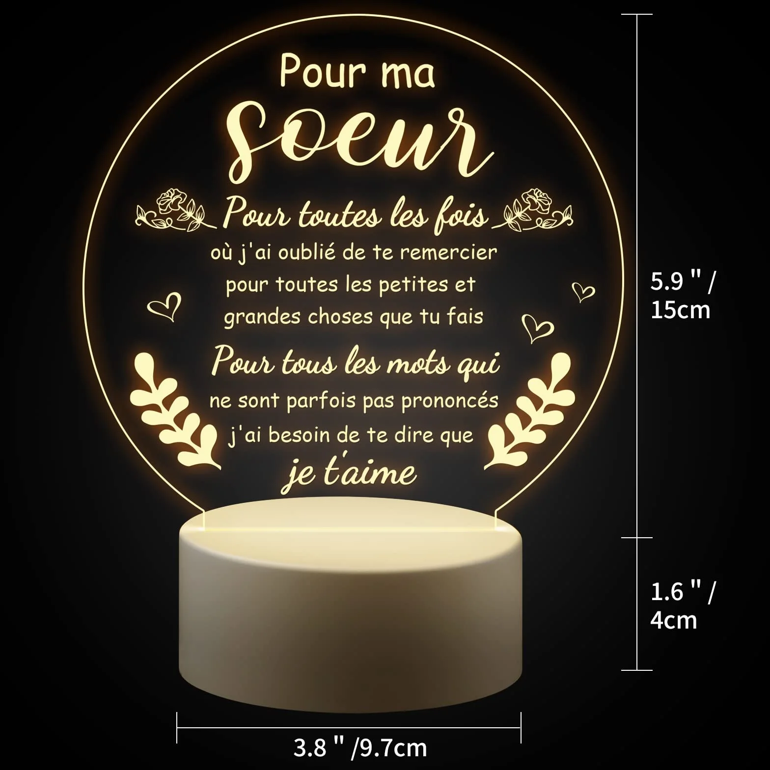 Welsky Veilleuse LED Cadeau pour Soeur Anniversaire Mariage Noel Fete des Meres Acrylique Decoration