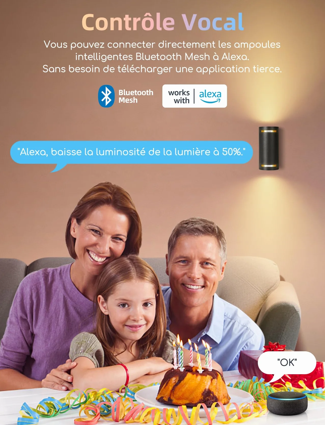 Aigostar Mesh 6.5W GU10 Ampoule Connectée Bluetooth 555LM 2700K-6500K LED Alexa 16 Millions Couleurs 6 Unités avec Passerelle Télécommande