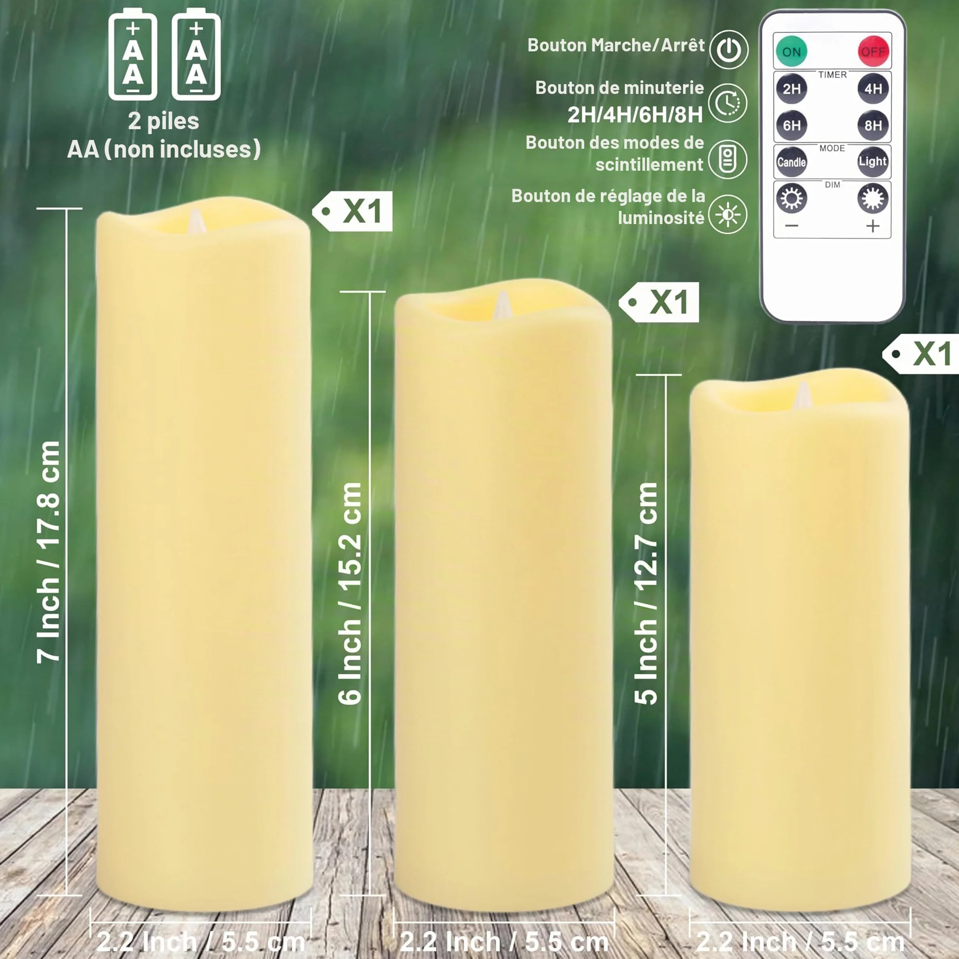 Bougies LED Sans Flamme Lot de 3 Extérieure Étanche avec Télécommande