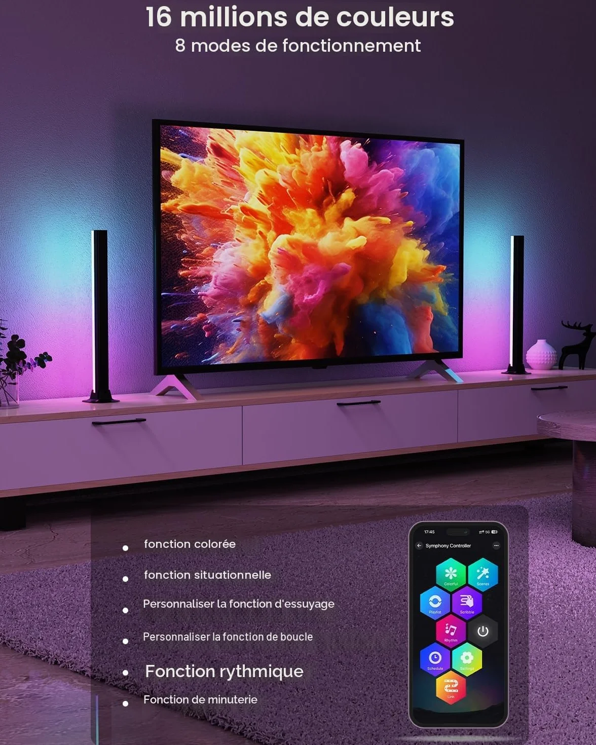 Loyal Lampe LED TV Gaming Smart LED Barre RGB avec Modes Scène et Musique, Connectée App & Télécommande, 42cm