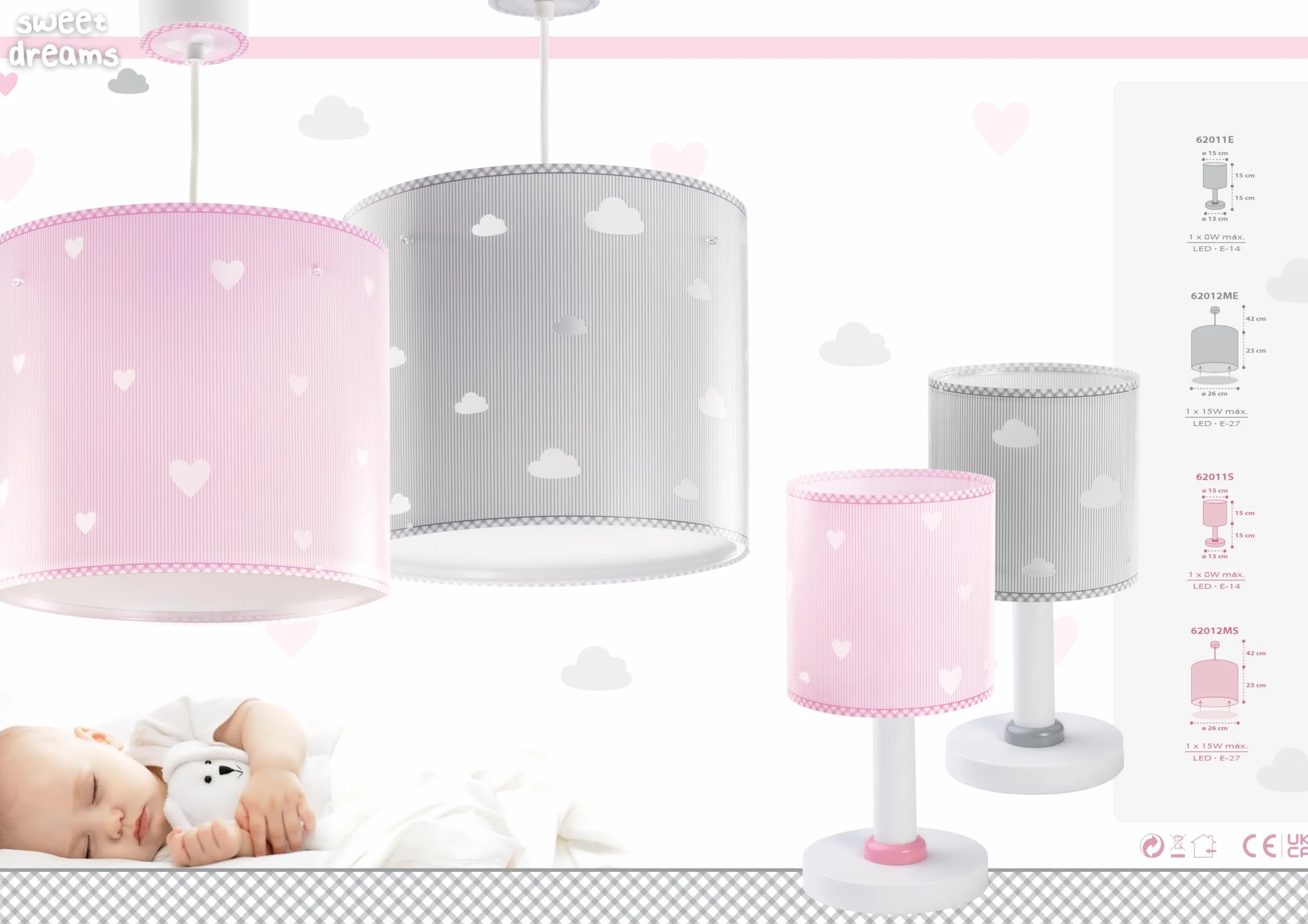 Dalber Lampe de Chevet Sweat Dreams Pink Cœurs Rose