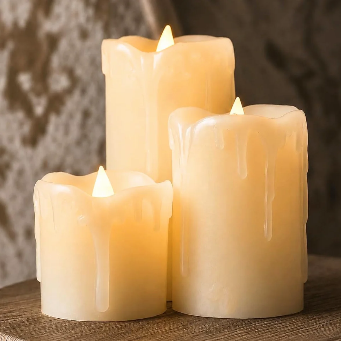 Festive Lights Lot de 3 Bougies LED Effet Flamme Vacillante Cire Effet Fondu Pilier