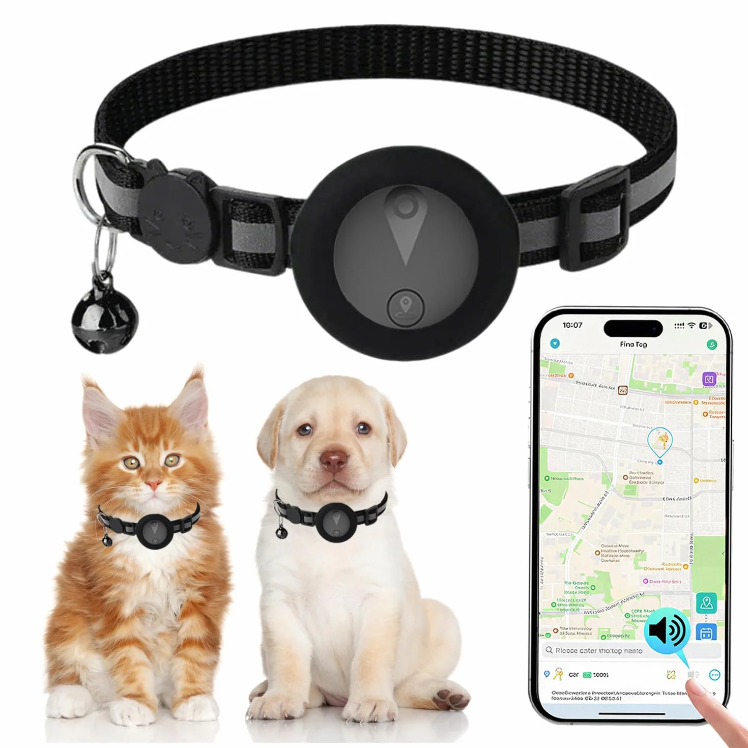 Collier GPS Chien Suivi Temps Réel Étanche IP67 Noir Mat Compatible iOS Android Enregistrement Trajets 7 Jours