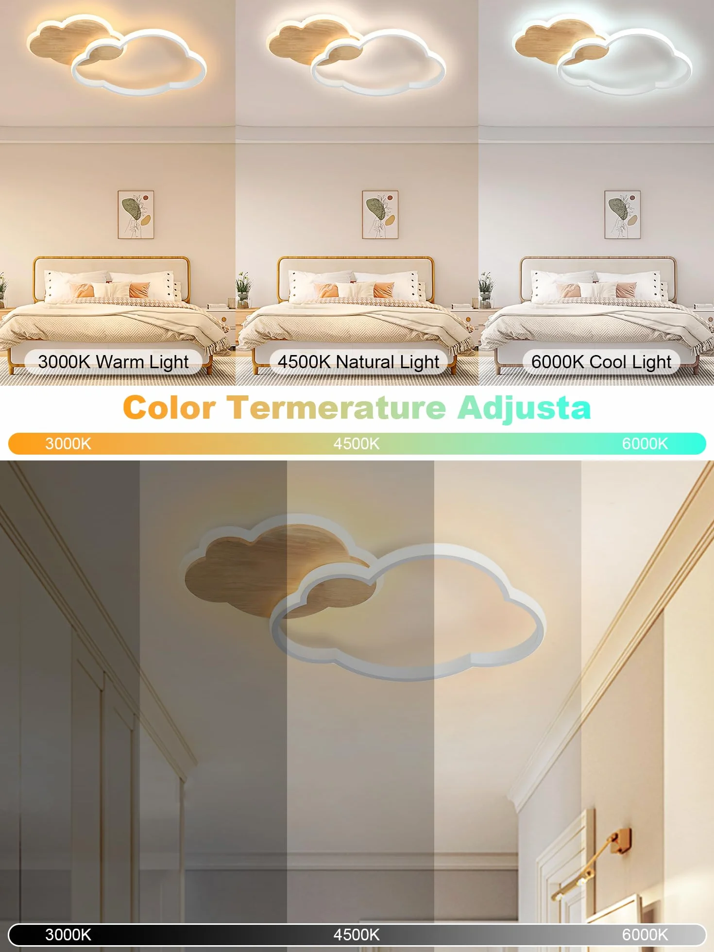 Plafonnier LED nuage 40CM 22W Dimmable avec Télécommande 3000K-6000K pour Chambre Enfant