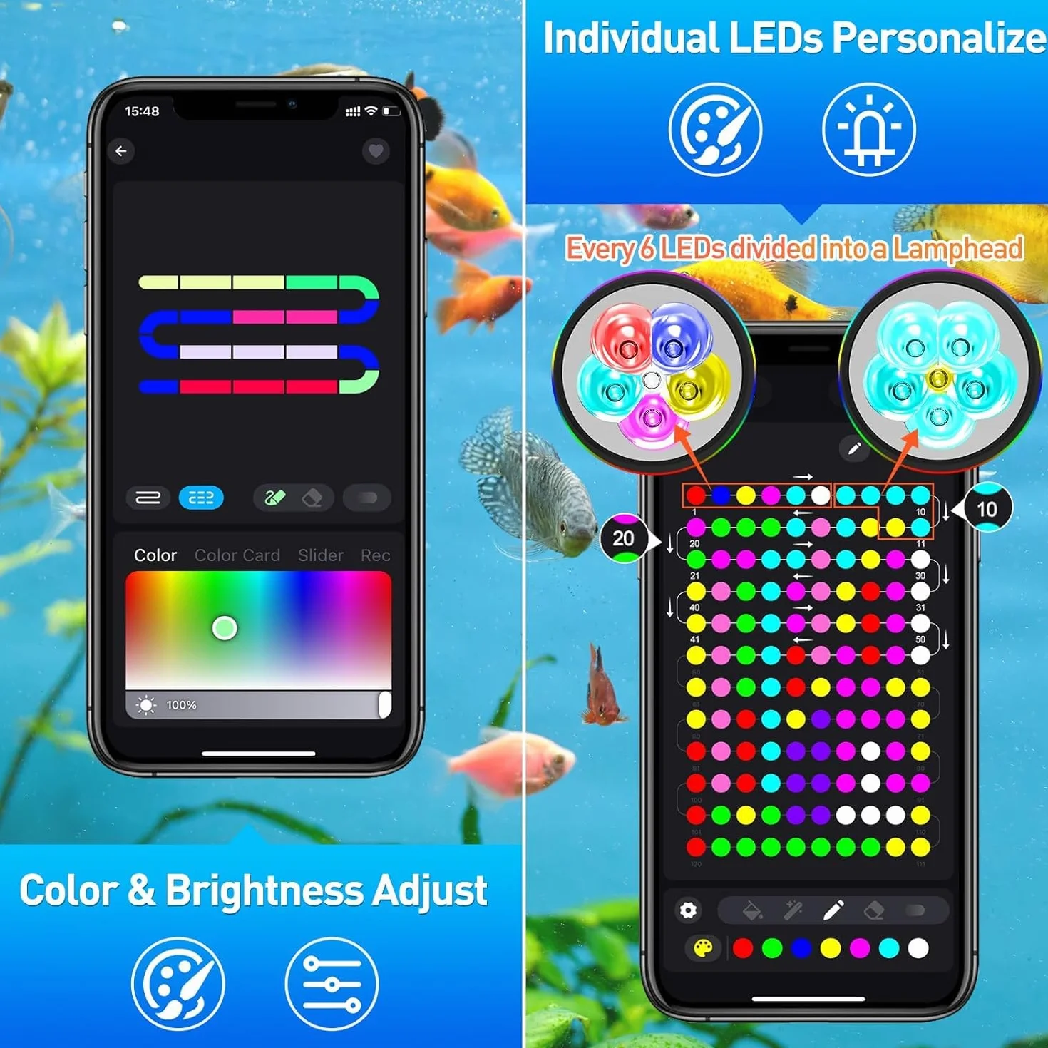 Lumières LED Submersible RGB IP68 Etanche avec Télécommande APP, Sync Musique, Lampes de Piscine 10 en 1