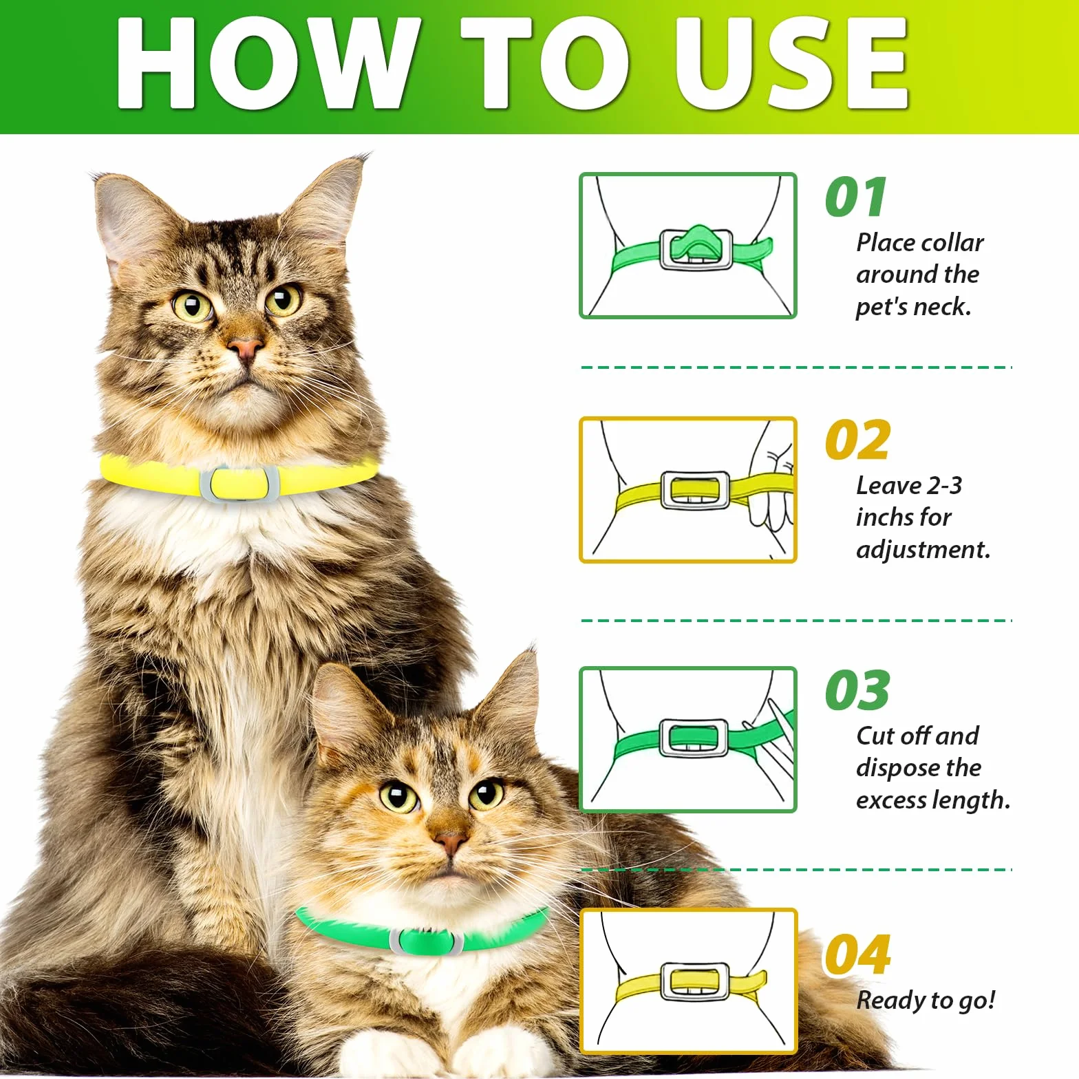 Collier pour Chat Imperméable Anti-Puces et Tiques, Ensemble de 4, Protection 24 Mois
