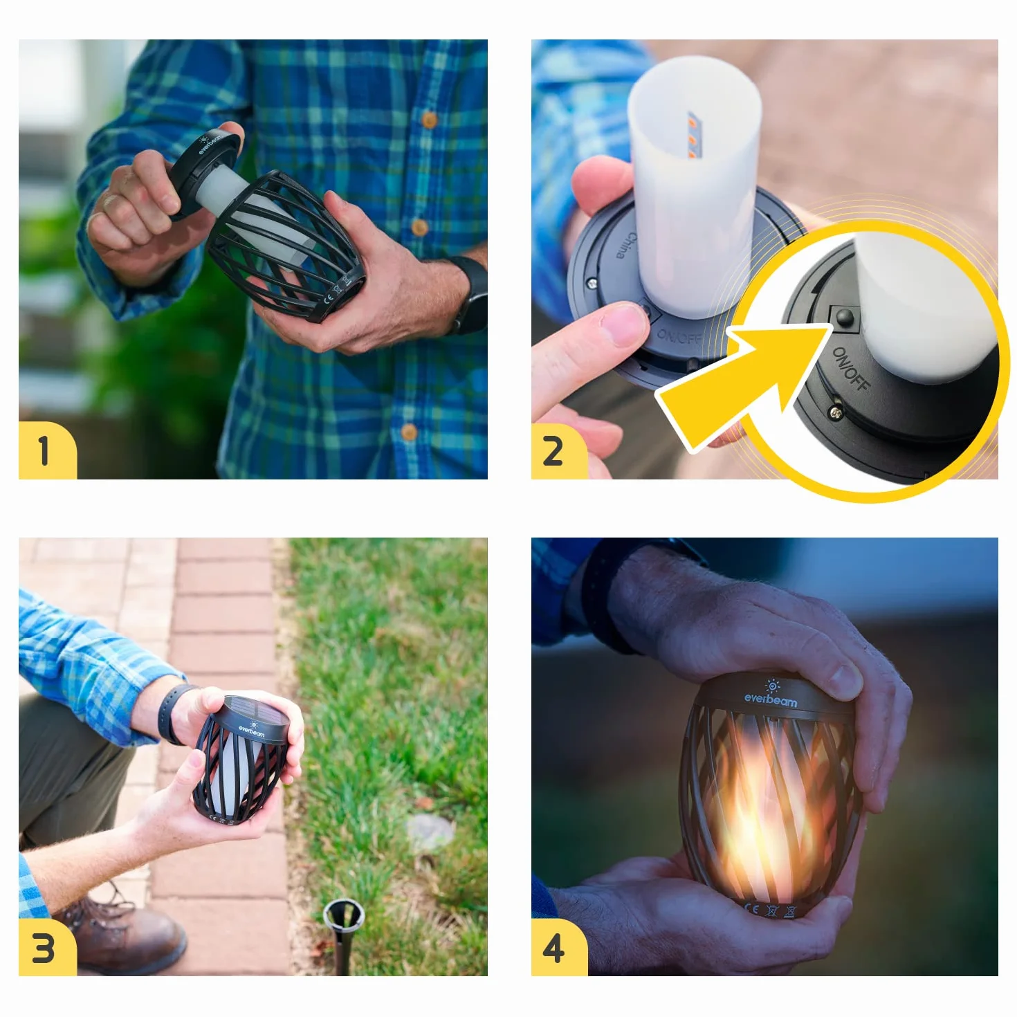 Everbeam P2 Lampe torche solaire à flamme vacillante IP65 Imperméable 2pack